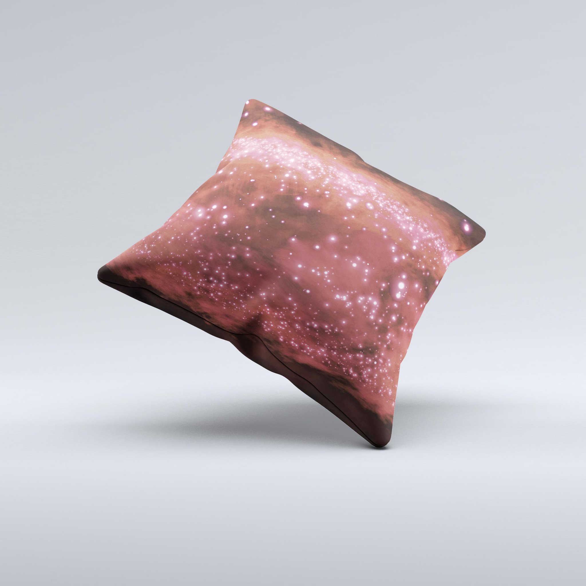 A vibrant decorative throw pillow featuring glowing red orbs of light, handcrafted with high-quality fabric and unique design.