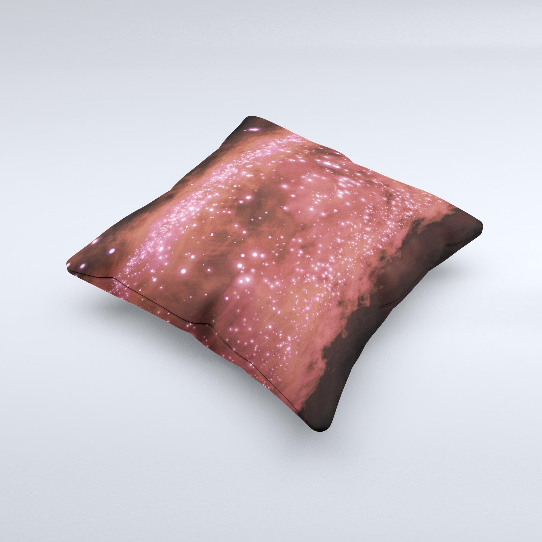 A vibrant decorative throw pillow featuring glowing red orbs of light, handcrafted with high-quality fabric and unique design.