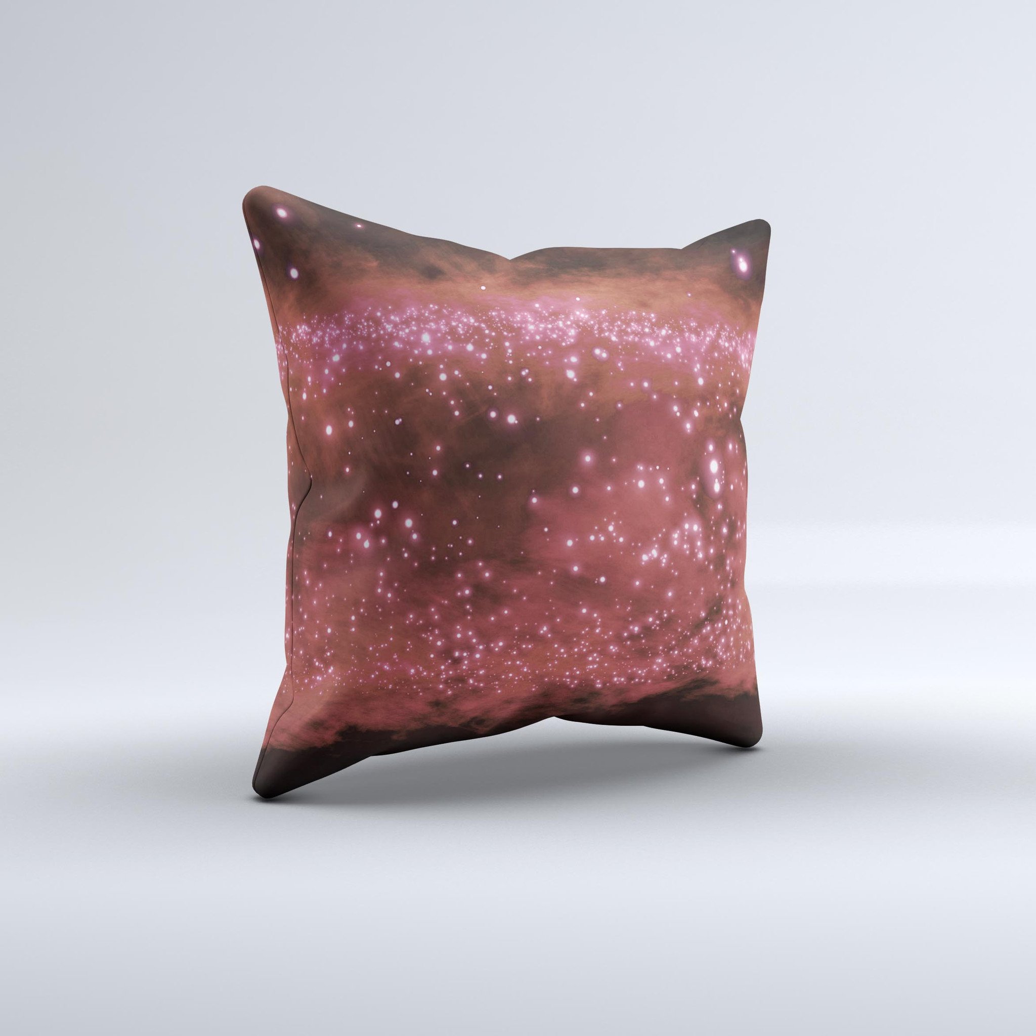 A vibrant decorative throw pillow featuring glowing red orbs of light, handcrafted with high-quality fabric and unique design.