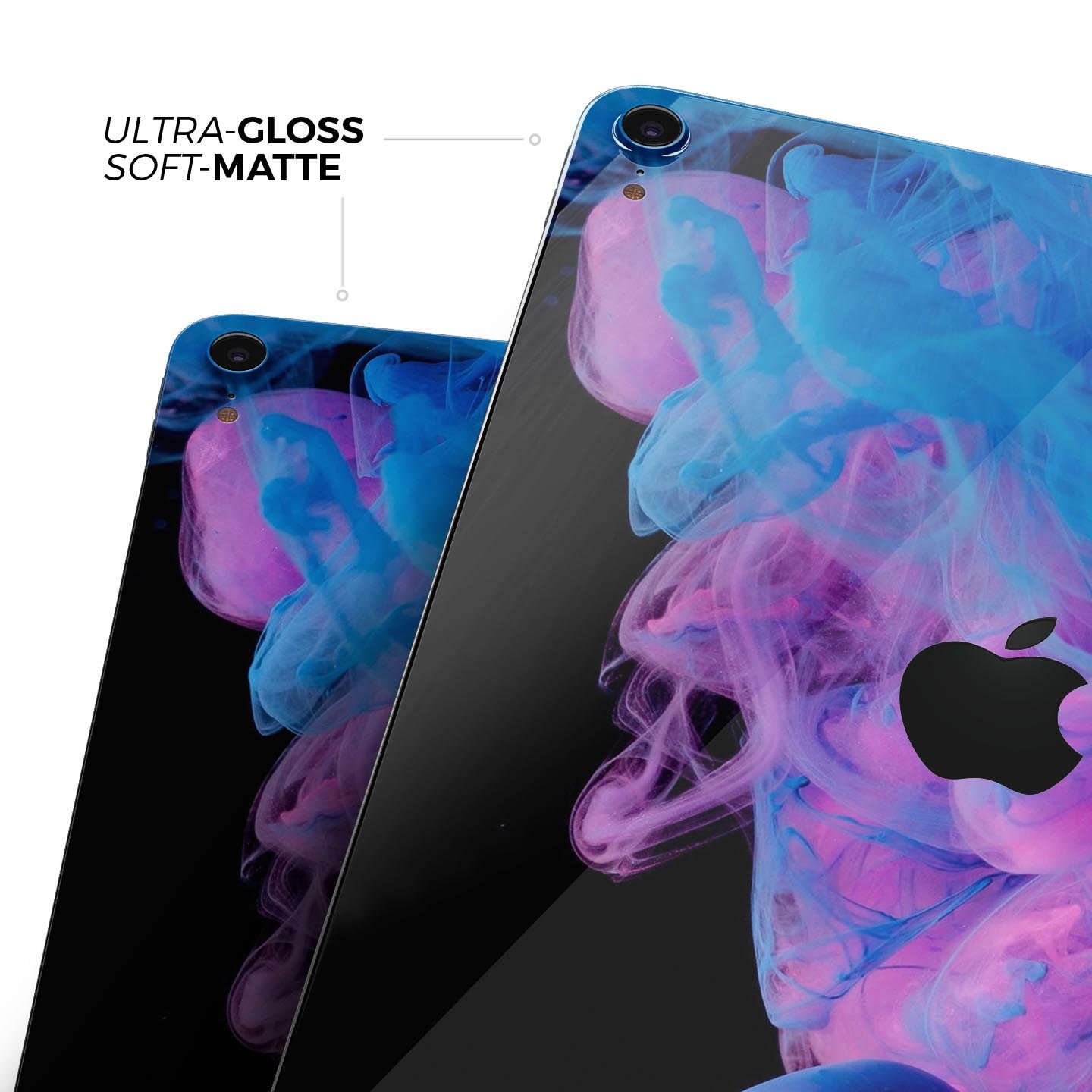 Glowing Pink and Blue CloudSwirl skin decal for Apple devices, showcasing vibrant colors and a sleek design.