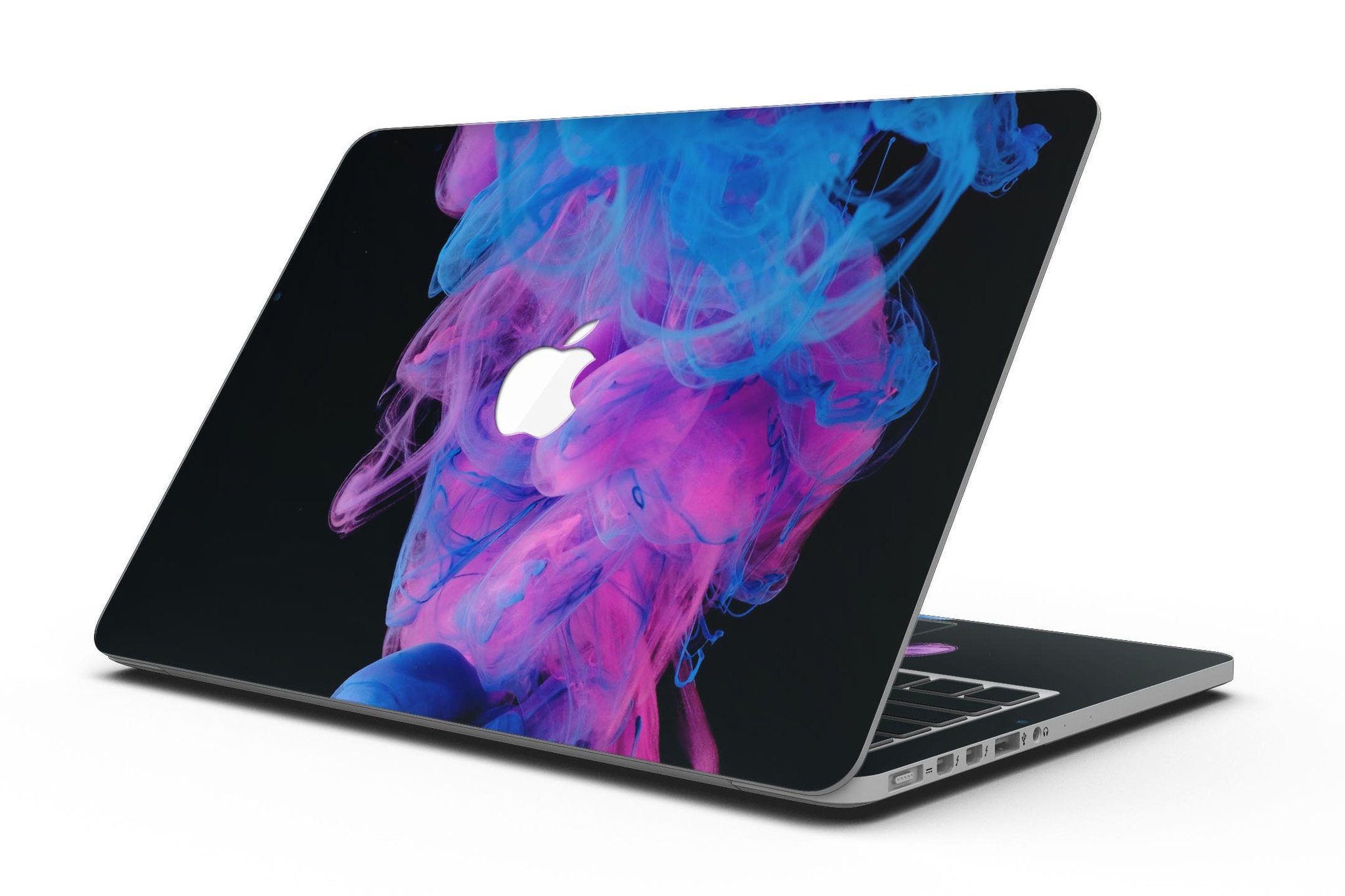 Glowing Pink and Blue CloudSwirl skin for MacBook Pro with Retina Display, showcasing vibrant colors and sleek design.