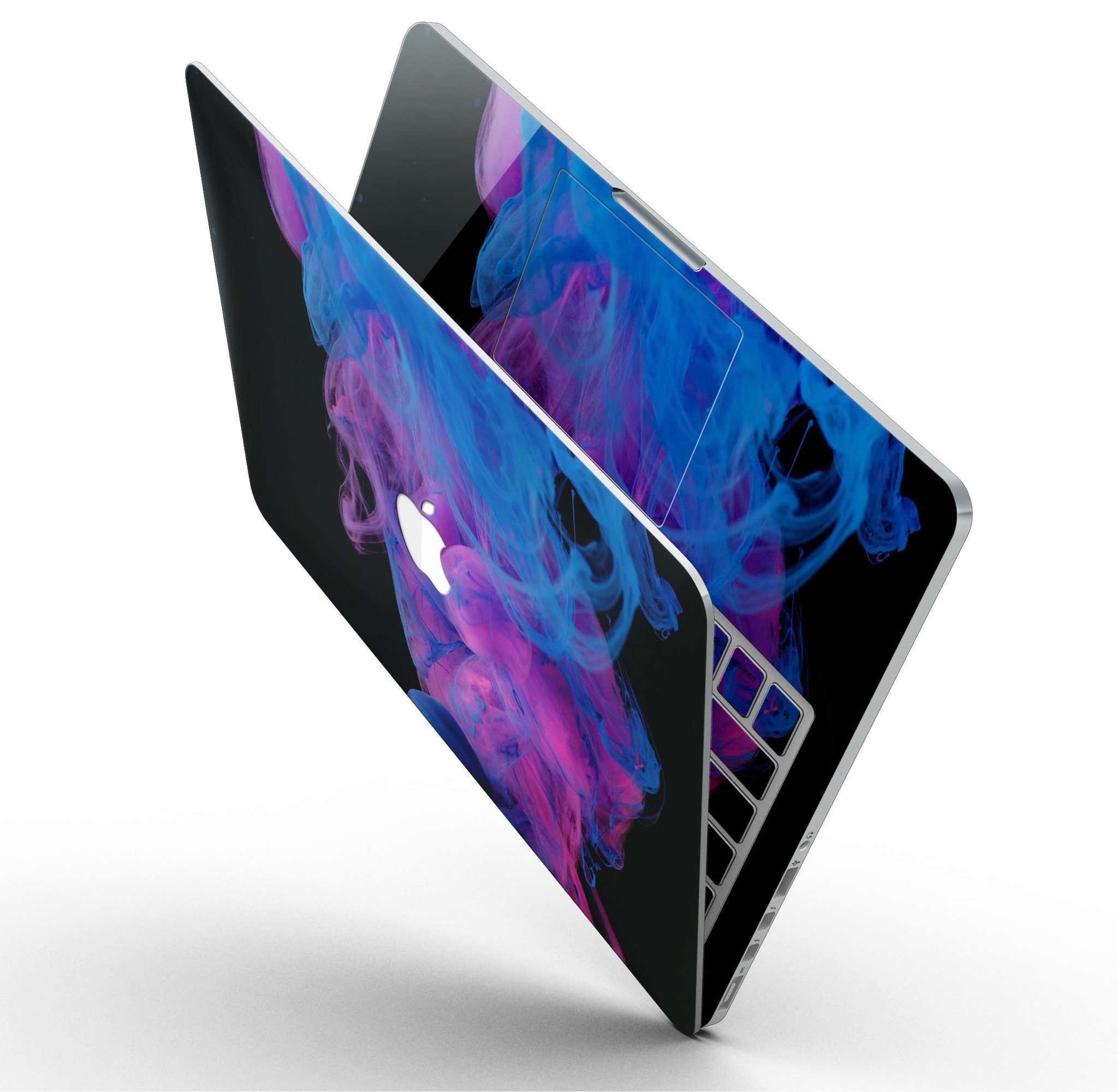 Glowing Pink and Blue CloudSwirl skin for MacBook Pro with Retina Display, showcasing vibrant colors and sleek design.