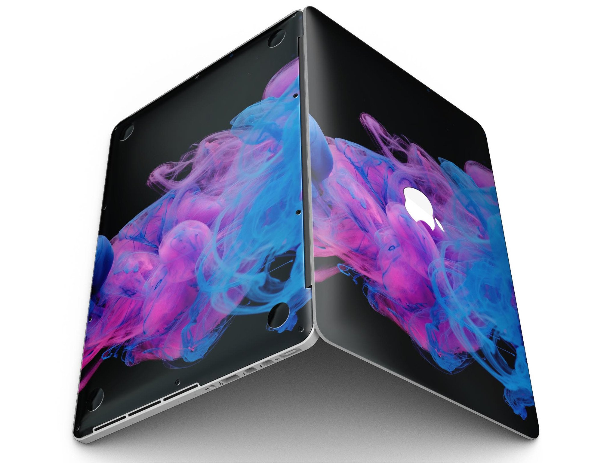 Glowing Pink and Blue CloudSwirl skin for MacBook Pro with Retina Display, showcasing vibrant colors and sleek design.