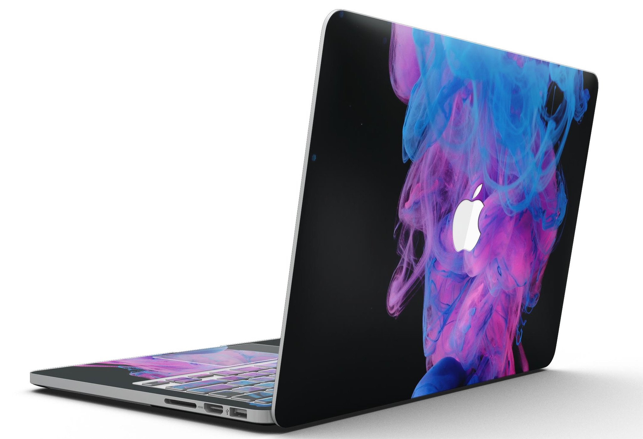 Glowing Pink and Blue CloudSwirl skin for MacBook Pro with Retina Display, showcasing vibrant colors and sleek design.