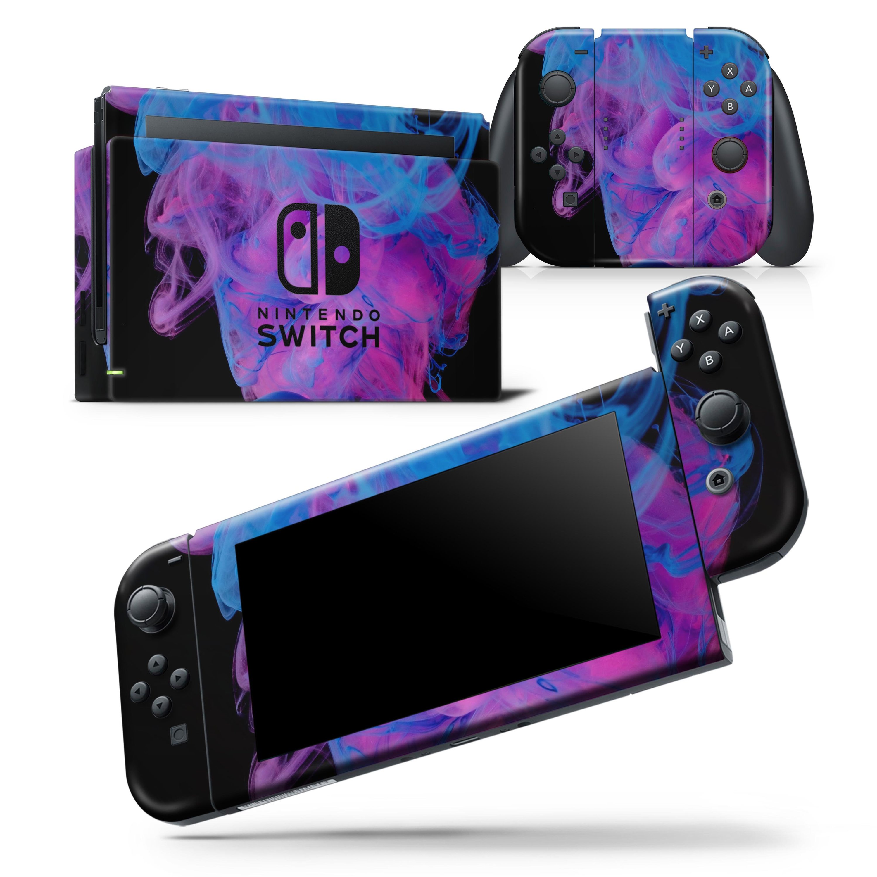 Glowing Pink and Blue CloudSwirl skin wrap decal for Nintendo Switch, showcasing vibrant colors and a sleek design.