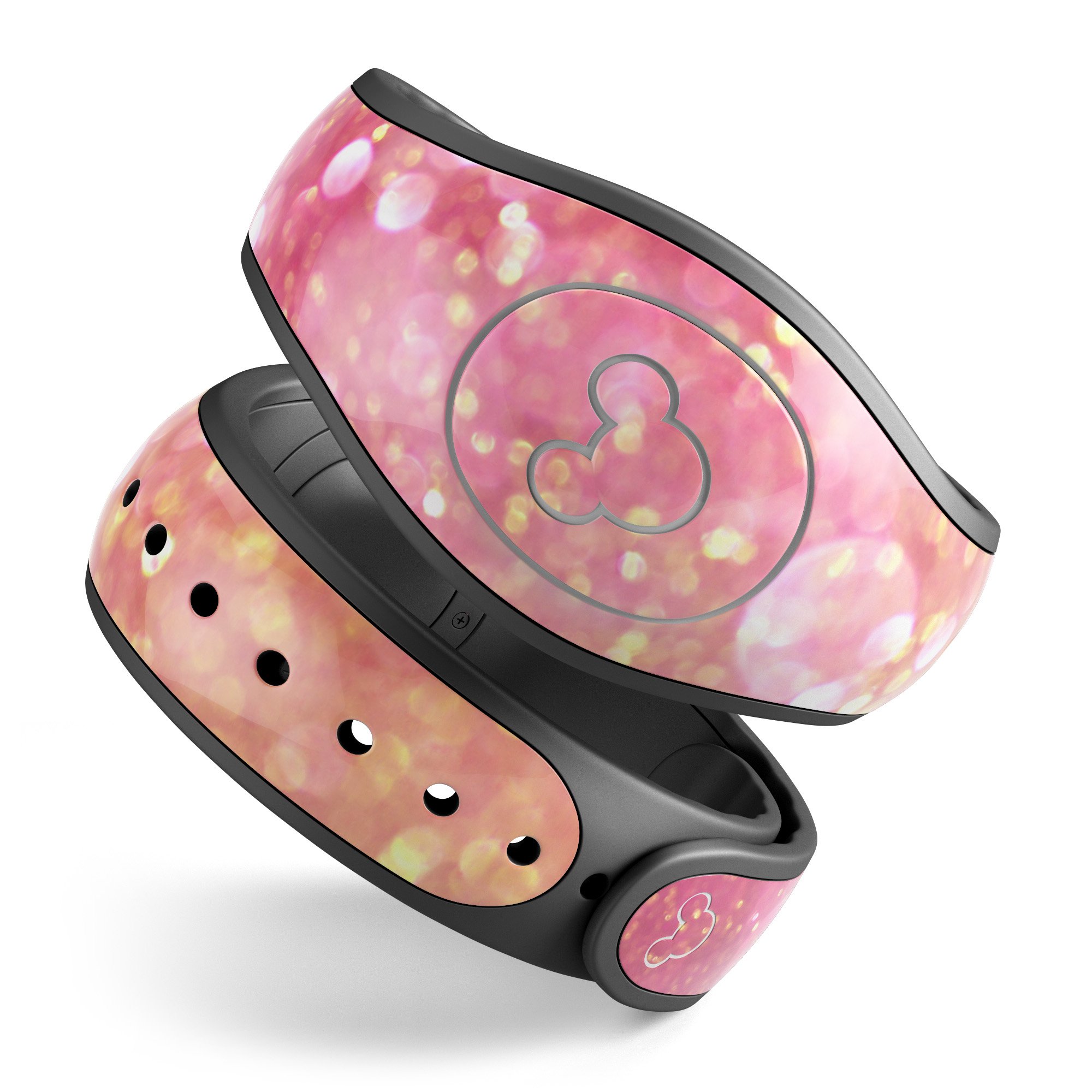 Glowing Pink and Gold Orbs of Light decal skin wrap kit for Disney Magic Band, showcasing vibrant colors and intricate design.