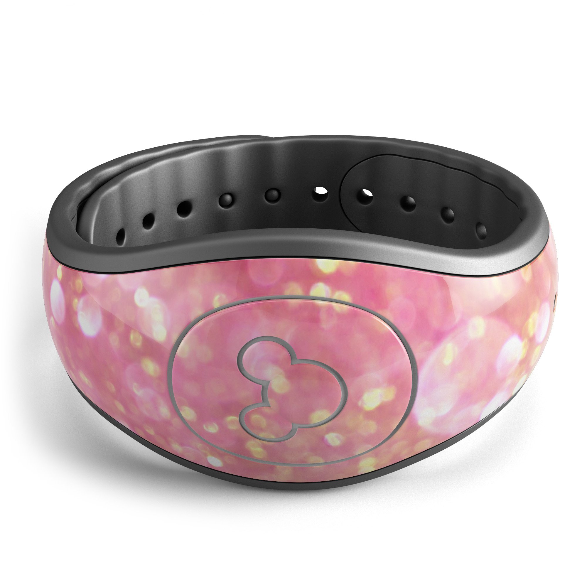 Glowing Pink and Gold Orbs of Light decal skin wrap kit for Disney Magic Band, showcasing vibrant colors and intricate design.