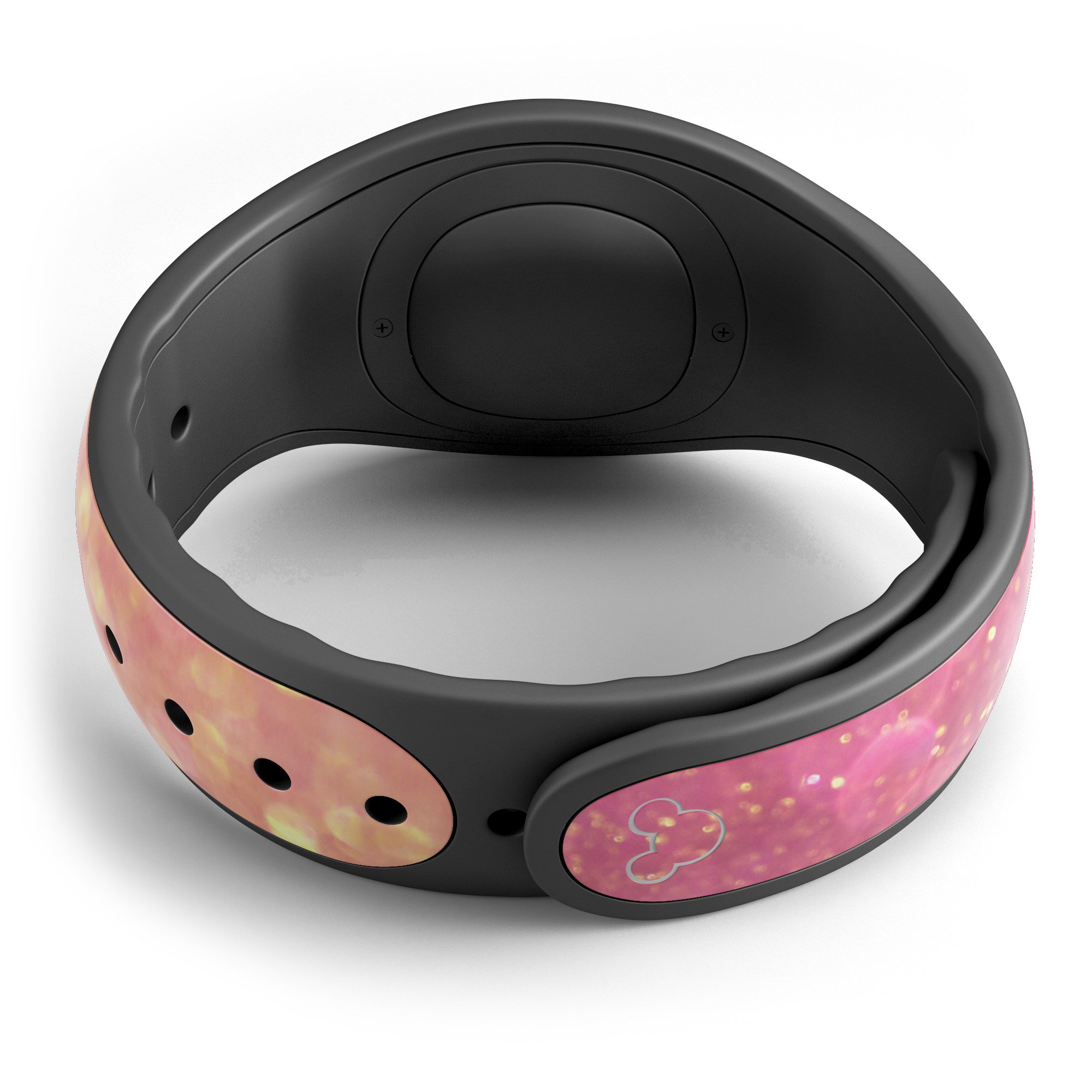 Glowing Pink and Gold Orbs of Light decal skin wrap kit for Disney Magic Band, showcasing vibrant colors and intricate design.