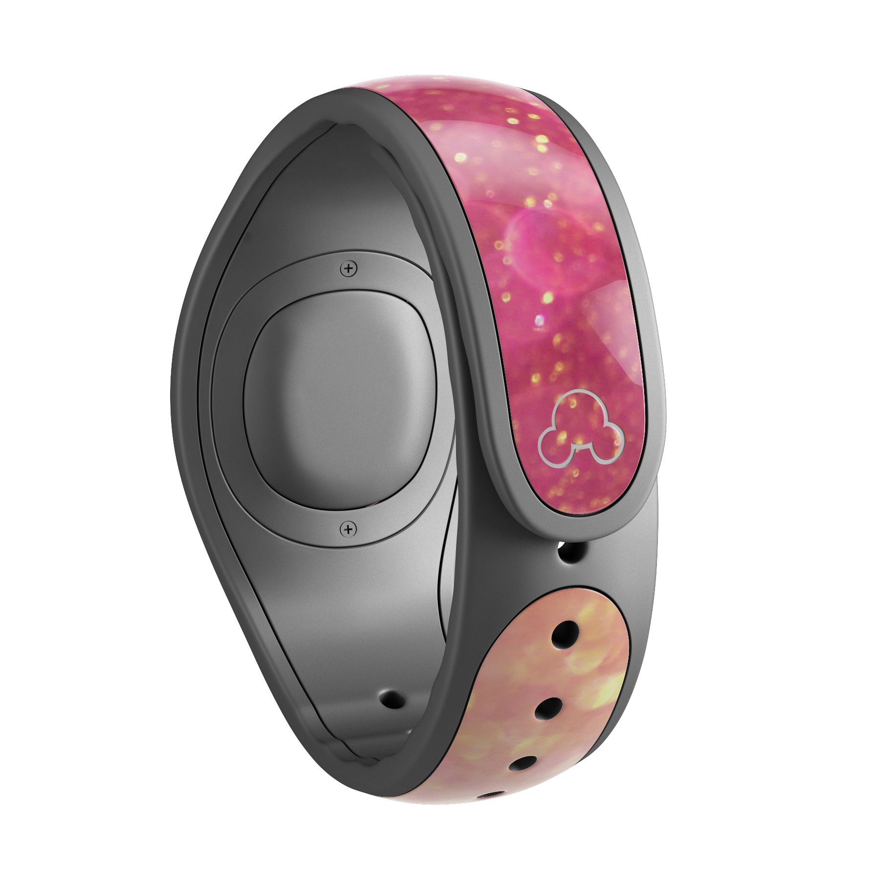 Glowing Pink and Gold Orbs of Light decal skin wrap kit for Disney Magic Band, showcasing vibrant colors and intricate design.