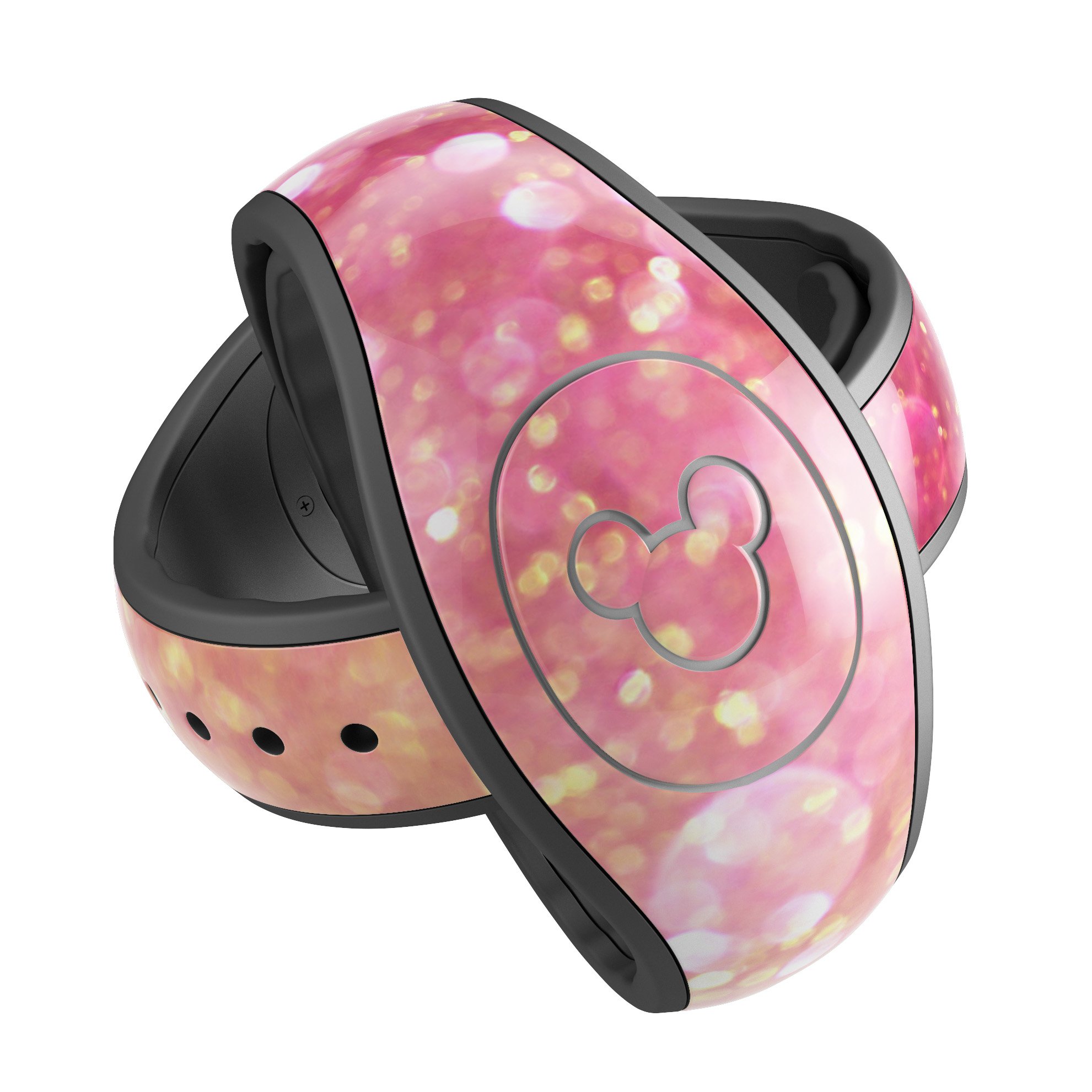 Glowing Pink and Gold Orbs of Light decal skin wrap kit for Disney Magic Band, showcasing vibrant colors and intricate design.