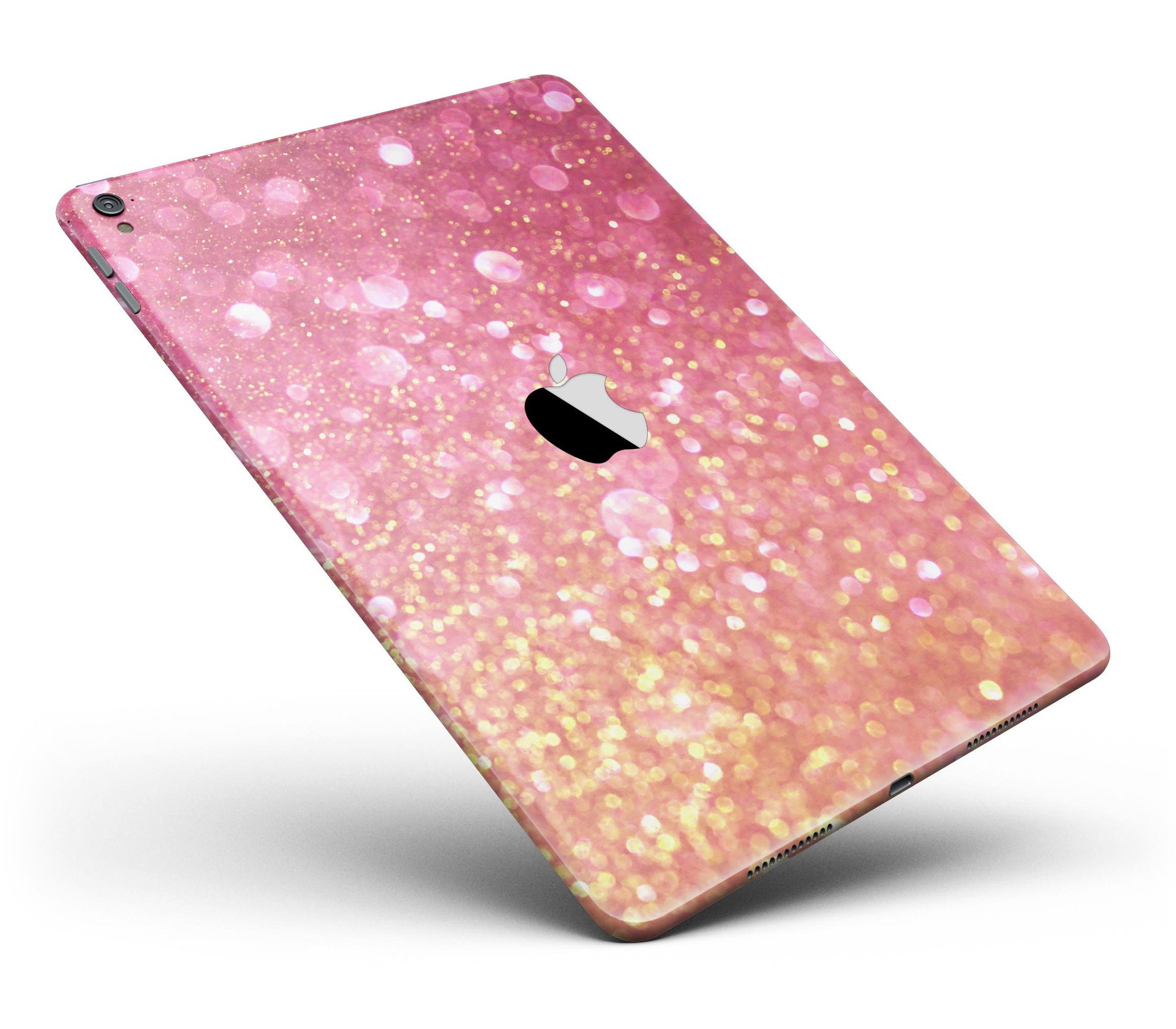 Glowing Pink and Gold Orbs of Light skin for iPad Pro, showcasing vibrant colors and full body coverage.