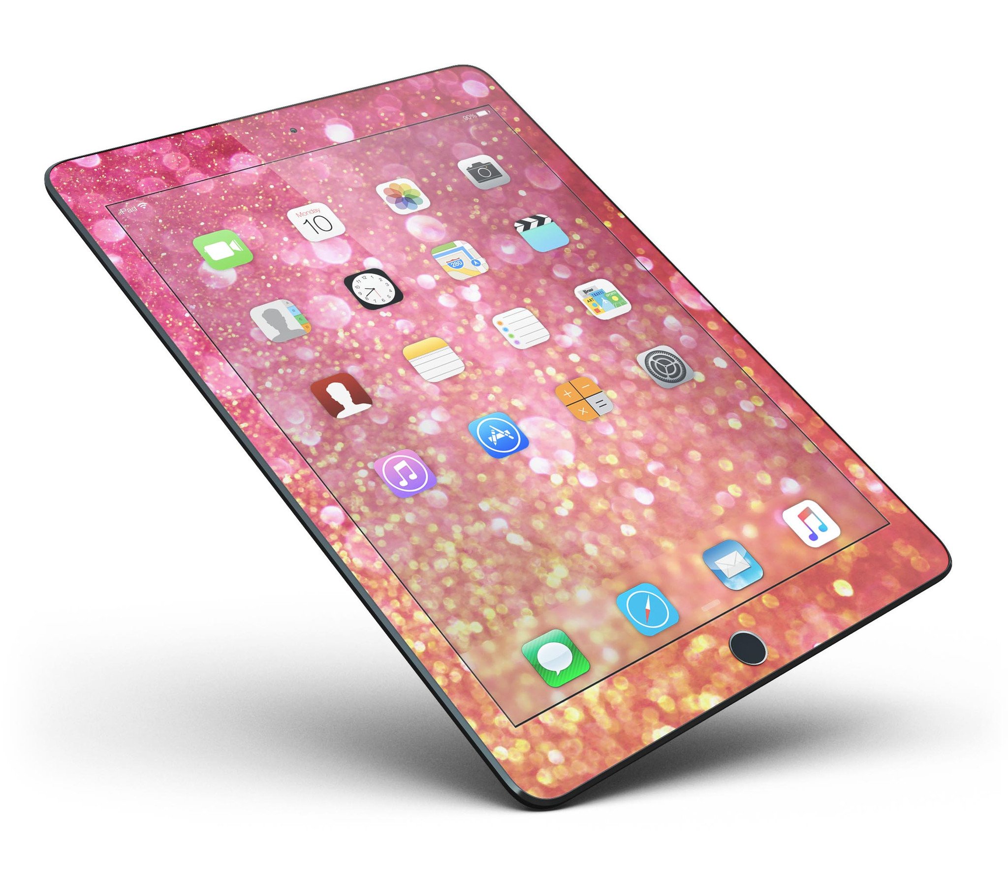 Glowing Pink and Gold Orbs of Light skin for iPad Pro, showcasing vibrant colors and full body coverage.