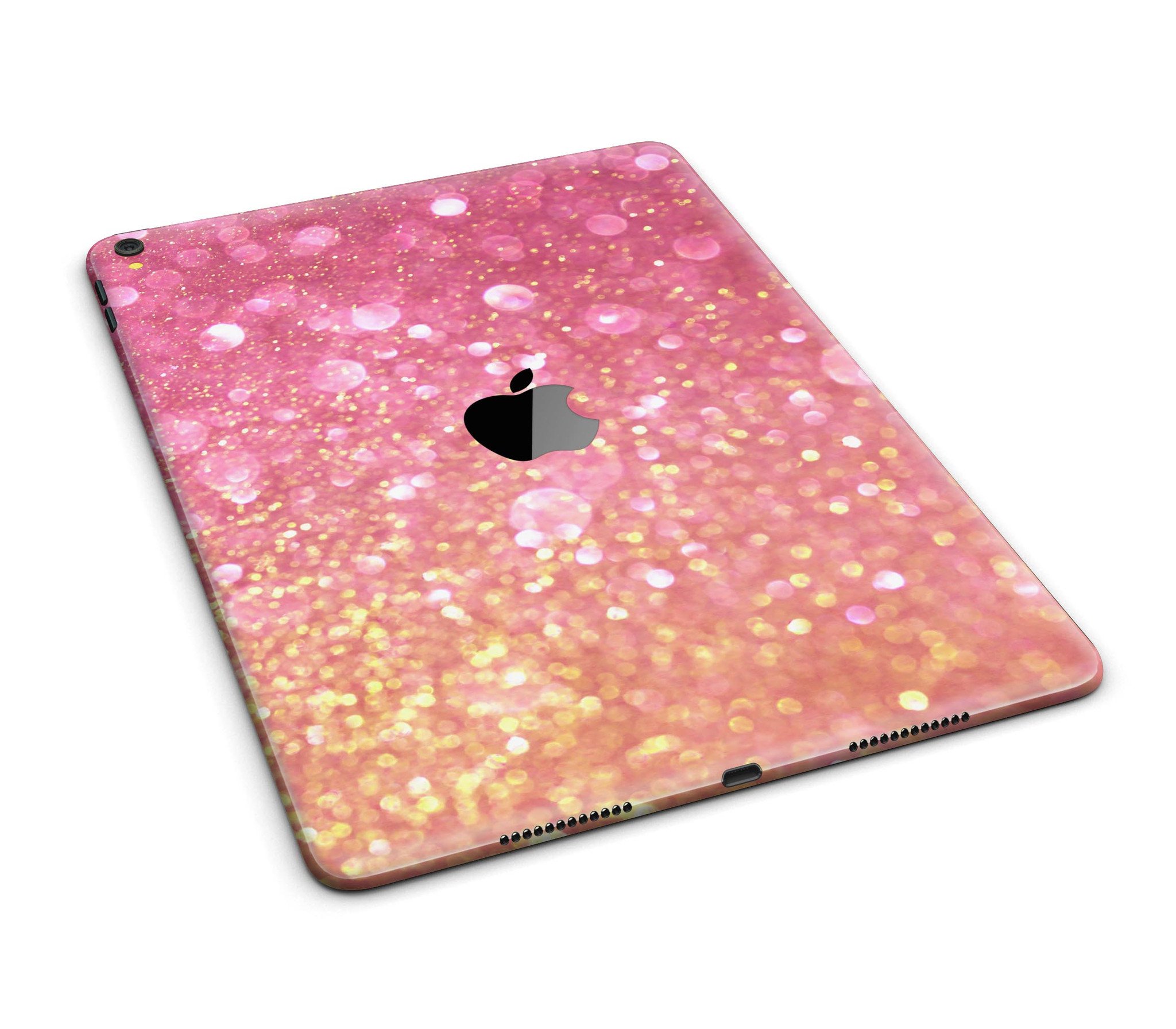 Glowing Pink and Gold Orbs of Light skin for iPad Pro, showcasing vibrant colors and full body coverage.