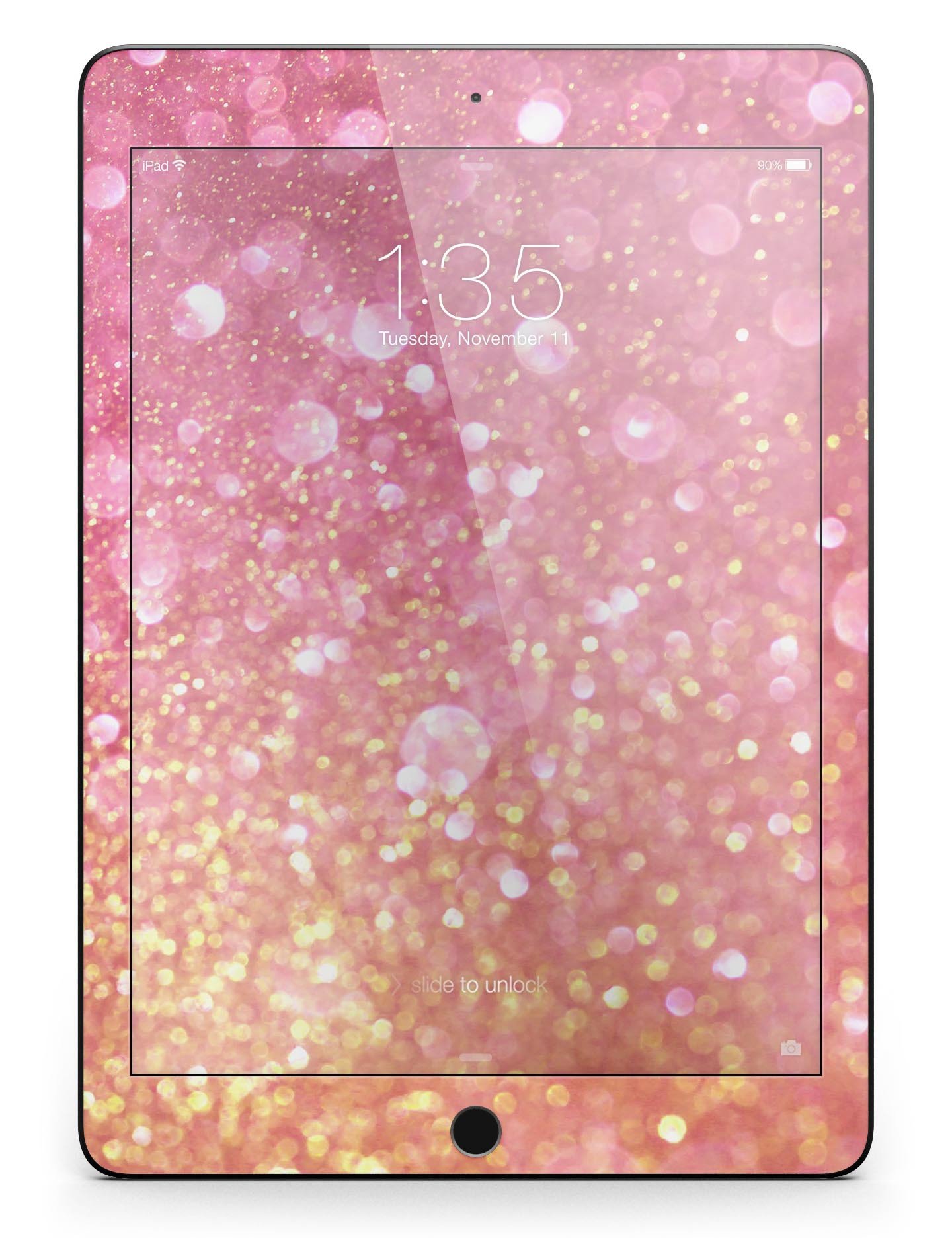 Glowing Pink and Gold Orbs of Light skin for iPad Pro, showcasing vibrant colors and full body coverage.