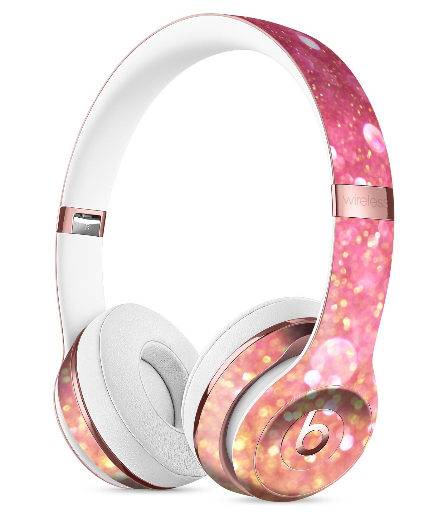 Glowing Pink and Gold Orbs of Light Skin Kit for Beats by Dre Solo 3 Wireless Headphones, showcasing vibrant colors and stylish design.