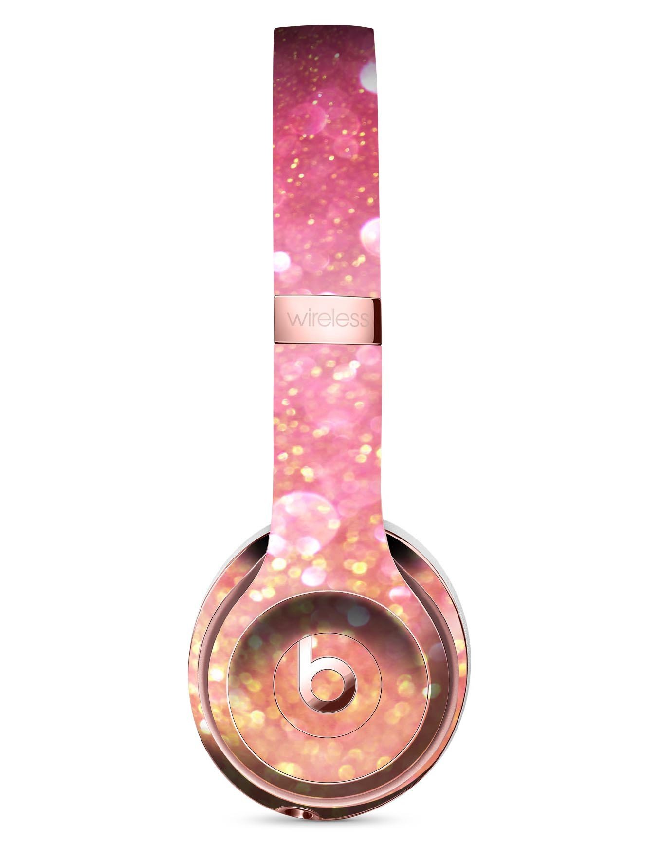 Glowing Pink and Gold Orbs of Light Skin Kit for Beats by Dre Solo 3 Wireless Headphones, showcasing vibrant colors and stylish design.