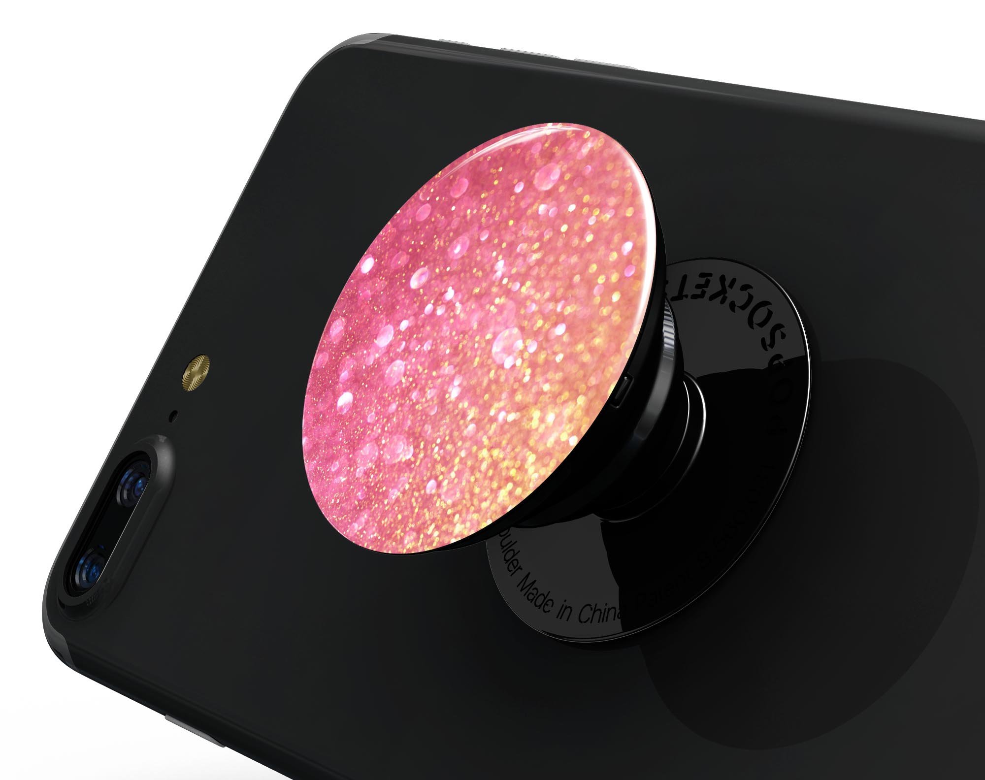 Glowing Pink and Gold Orbs of Light skin kit for PopSockets, featuring vibrant colors and a stylish design.