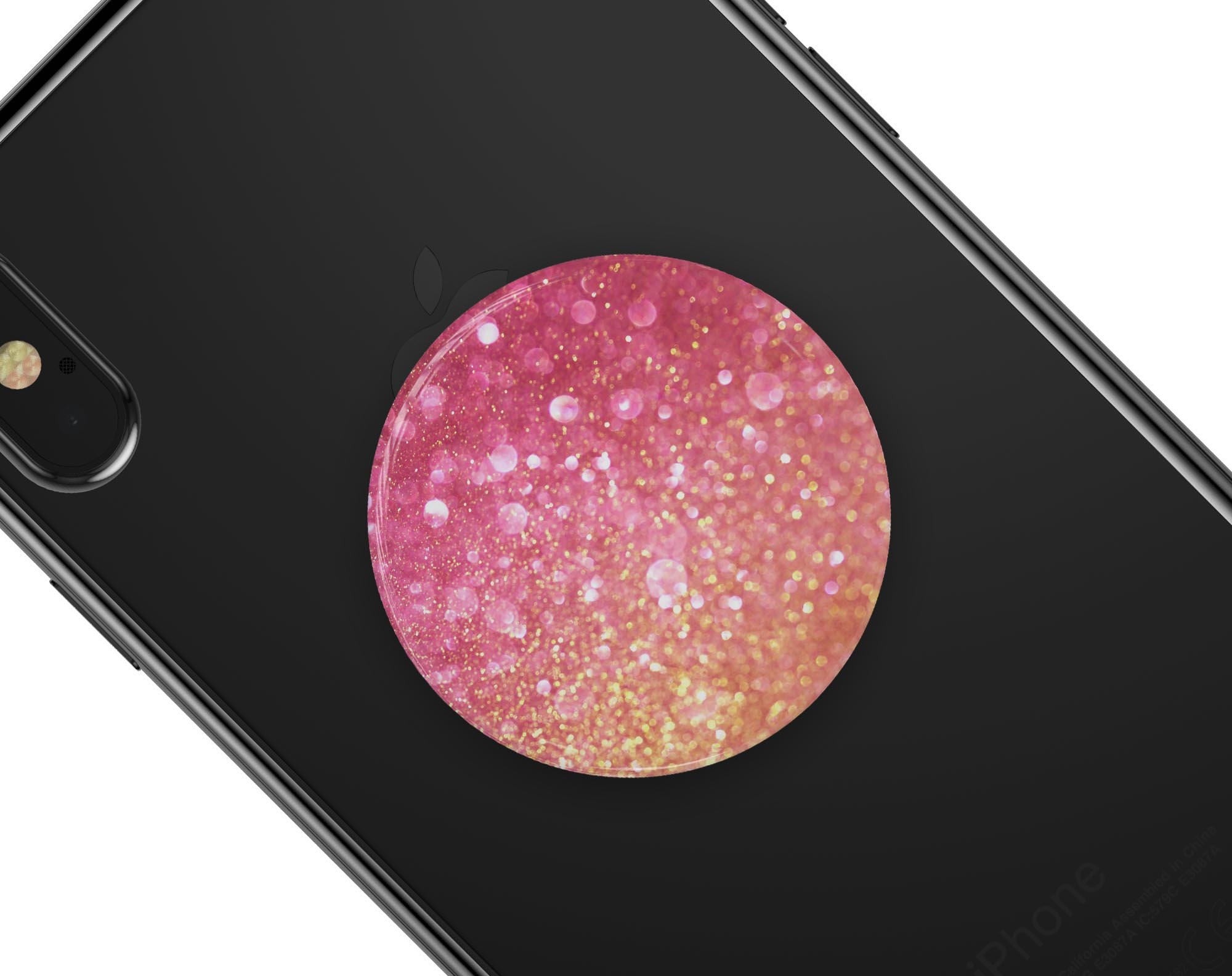 Glowing Pink and Gold Orbs of Light skin kit for PopSockets, featuring vibrant colors and a stylish design.