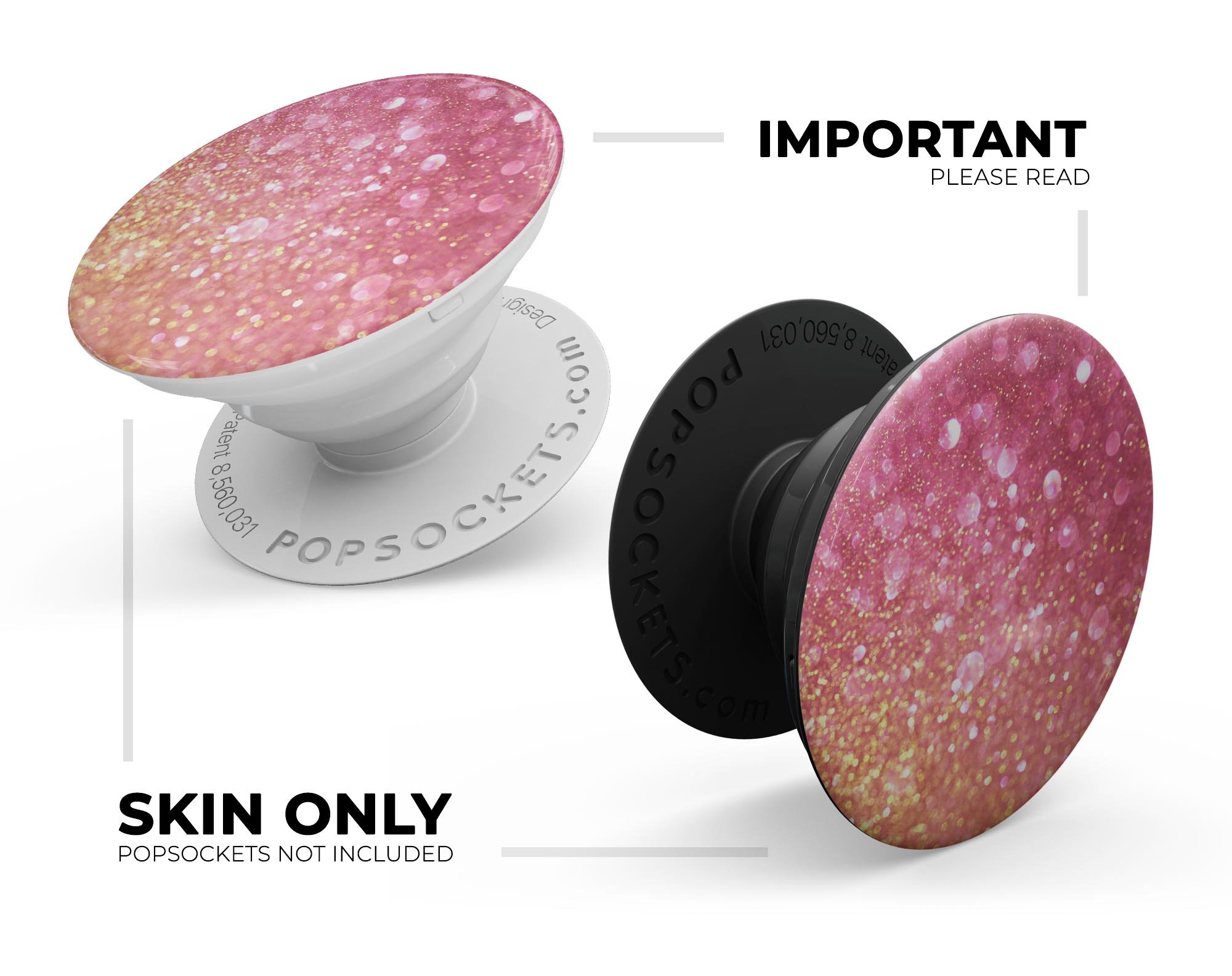 Glowing Pink and Gold Orbs of Light skin kit for PopSockets, featuring vibrant colors and a stylish design.