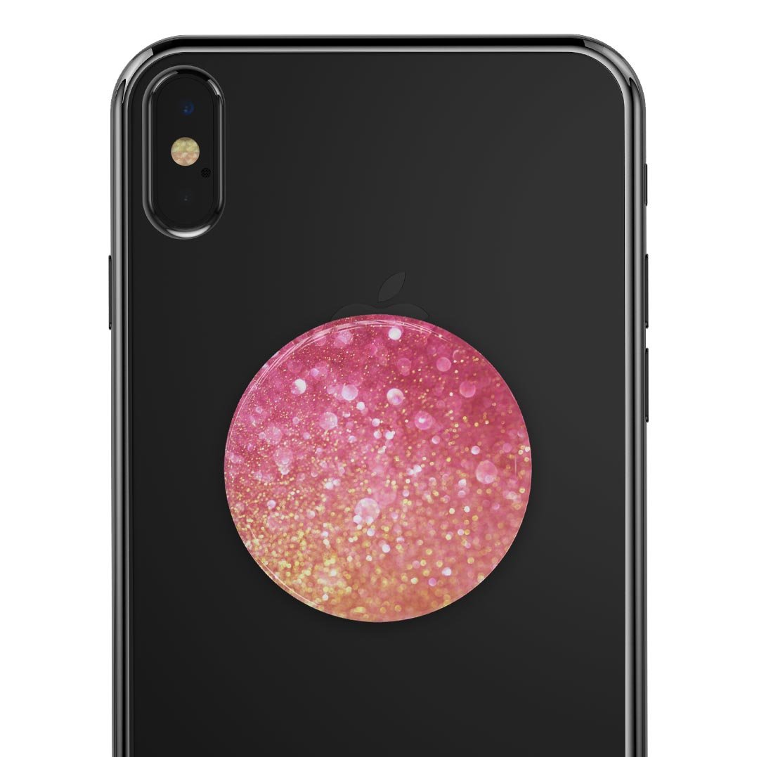 Glowing Pink and Gold Orbs of Light skin kit for PopSockets, featuring vibrant colors and a stylish design.