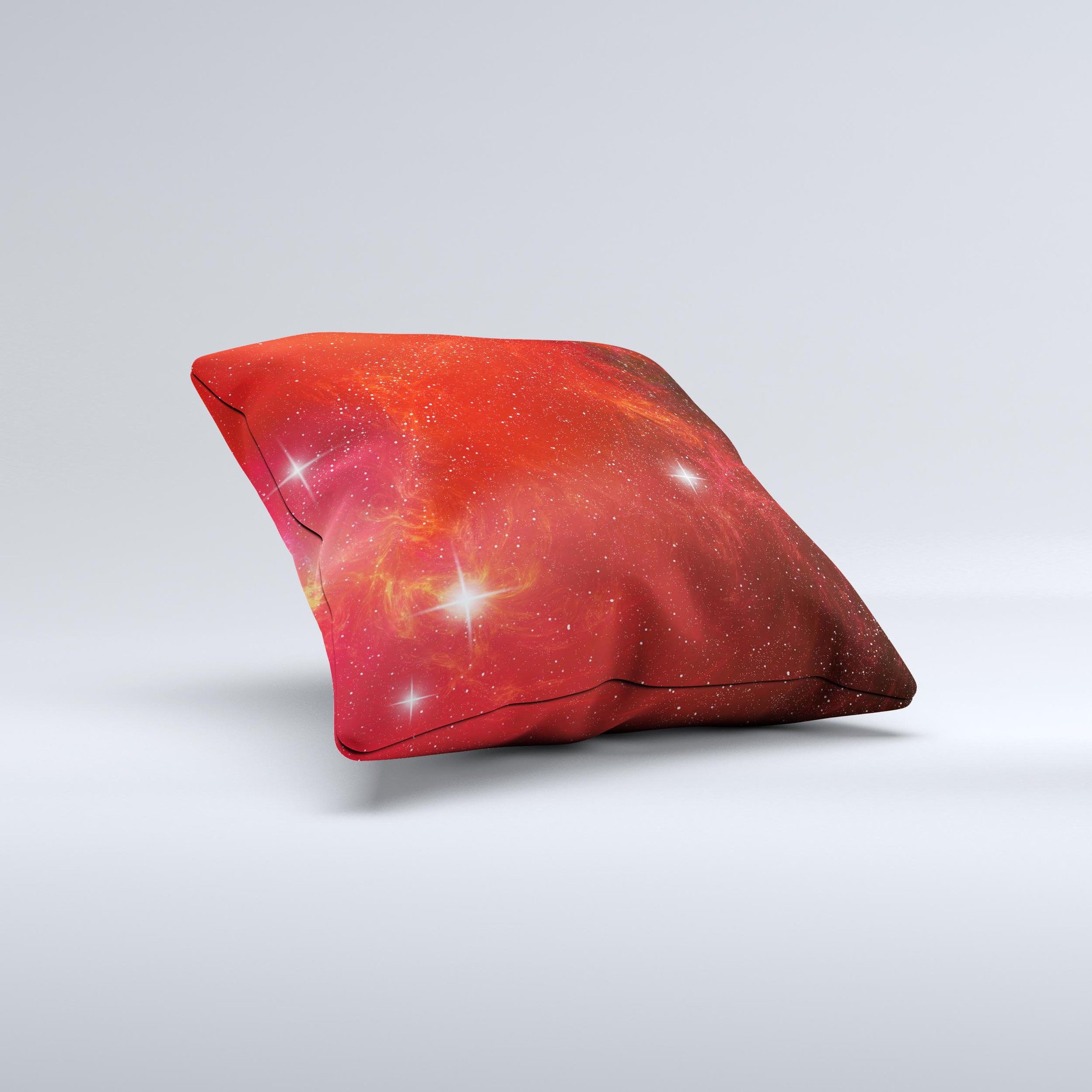 Glowing Red Space Ink-Fuzed Decorative Throw Pillow showcasing vibrant red colors and unique handcrafted design.