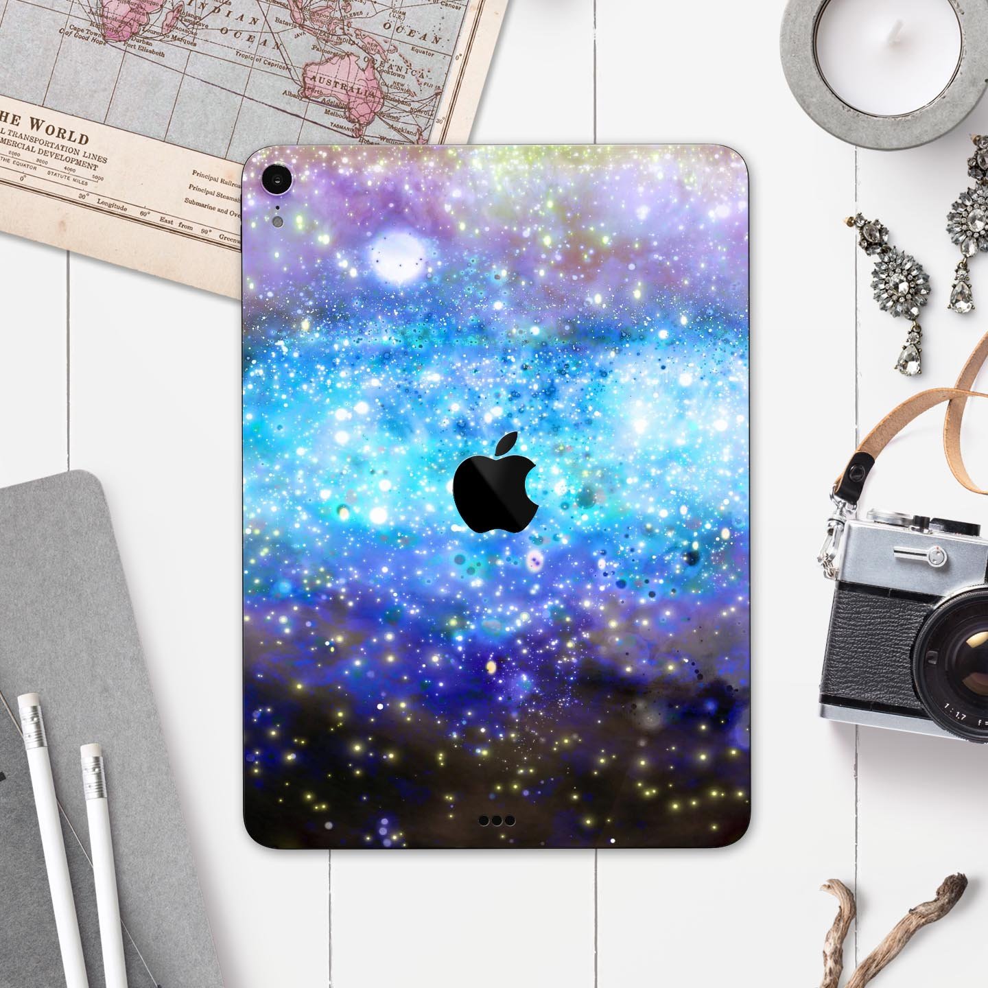 Glowing Space Texture skin decal for Apple iPad Pro, showcasing vibrant colors and a sleek design.