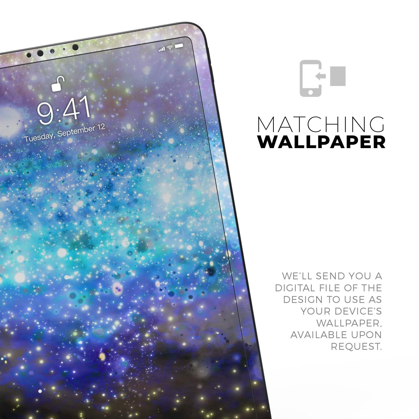 Glowing Space Texture skin decal for Apple iPad Pro, showcasing vibrant colors and a sleek design.