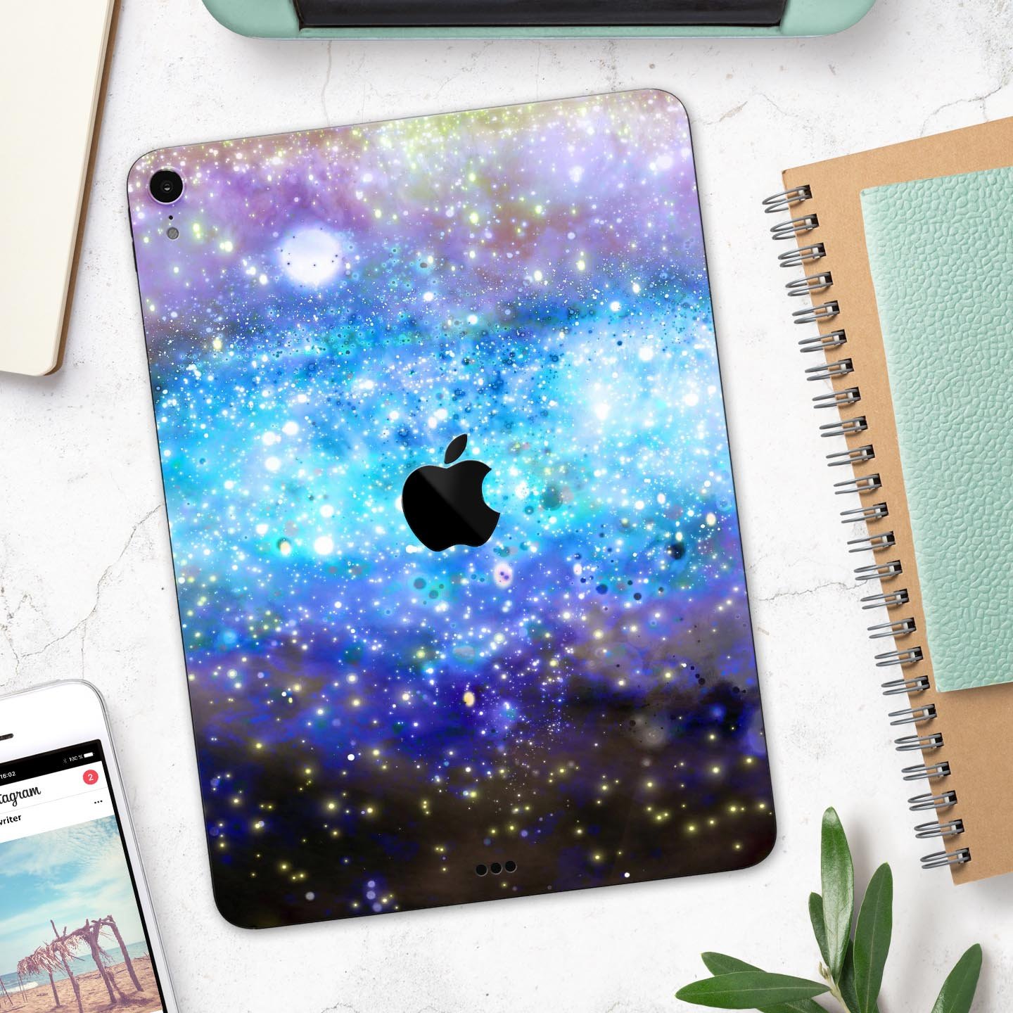 Glowing Space Texture skin decal for Apple iPad Pro, showcasing vibrant colors and a sleek design.