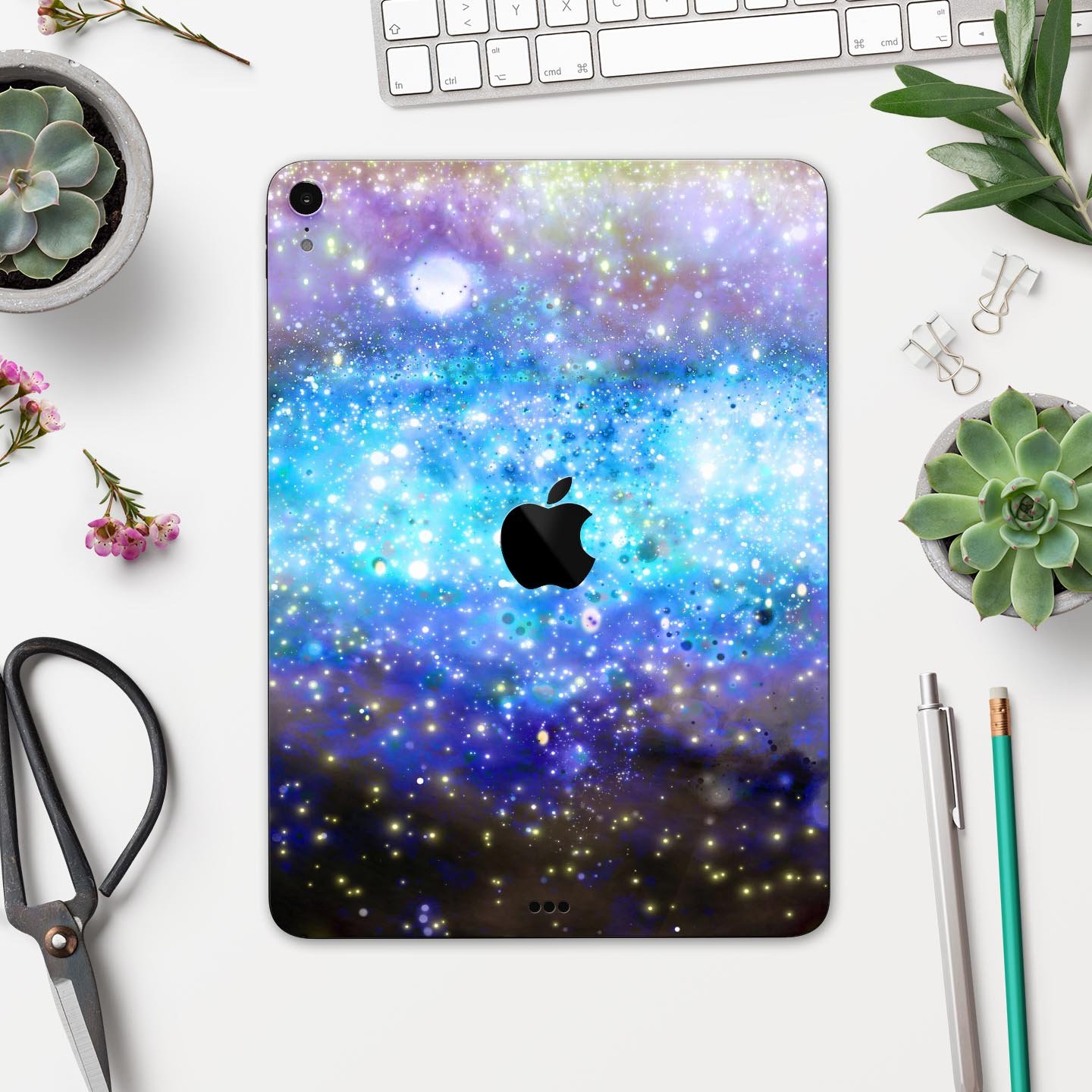 Glowing Space Texture skin decal for Apple iPad Pro, showcasing vibrant colors and a sleek design.