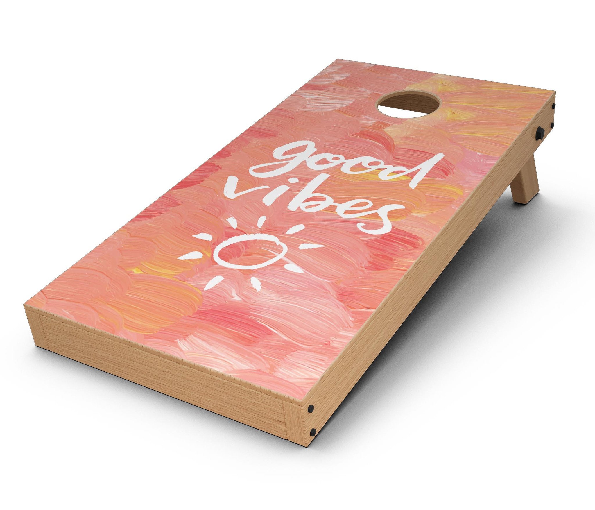 Good Vibes CornHole Board Skin Decal Kit featuring vibrant designs for Cornhole boards.