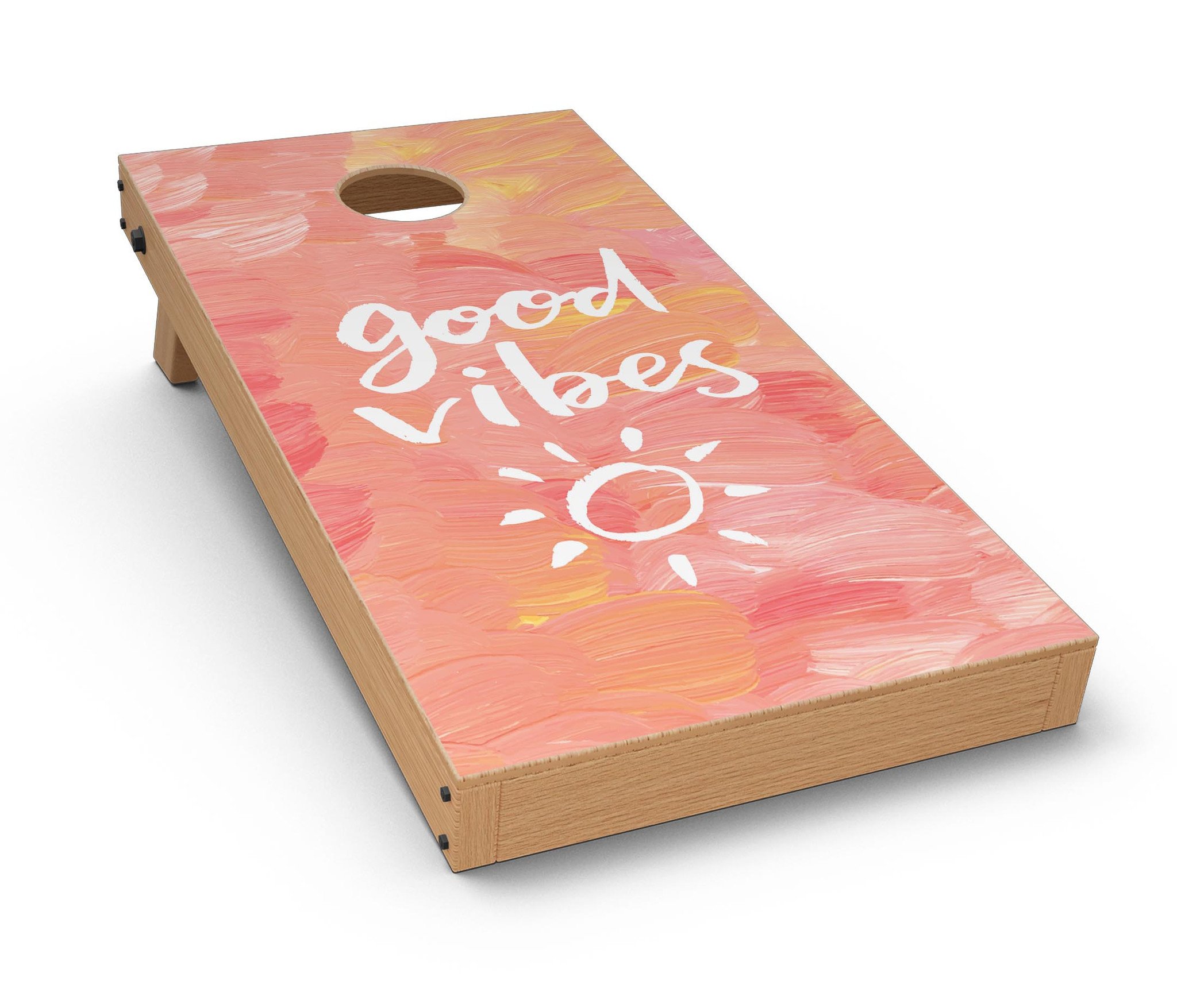 Good Vibes CornHole Board Skin Decal Kit featuring vibrant designs for Cornhole boards.