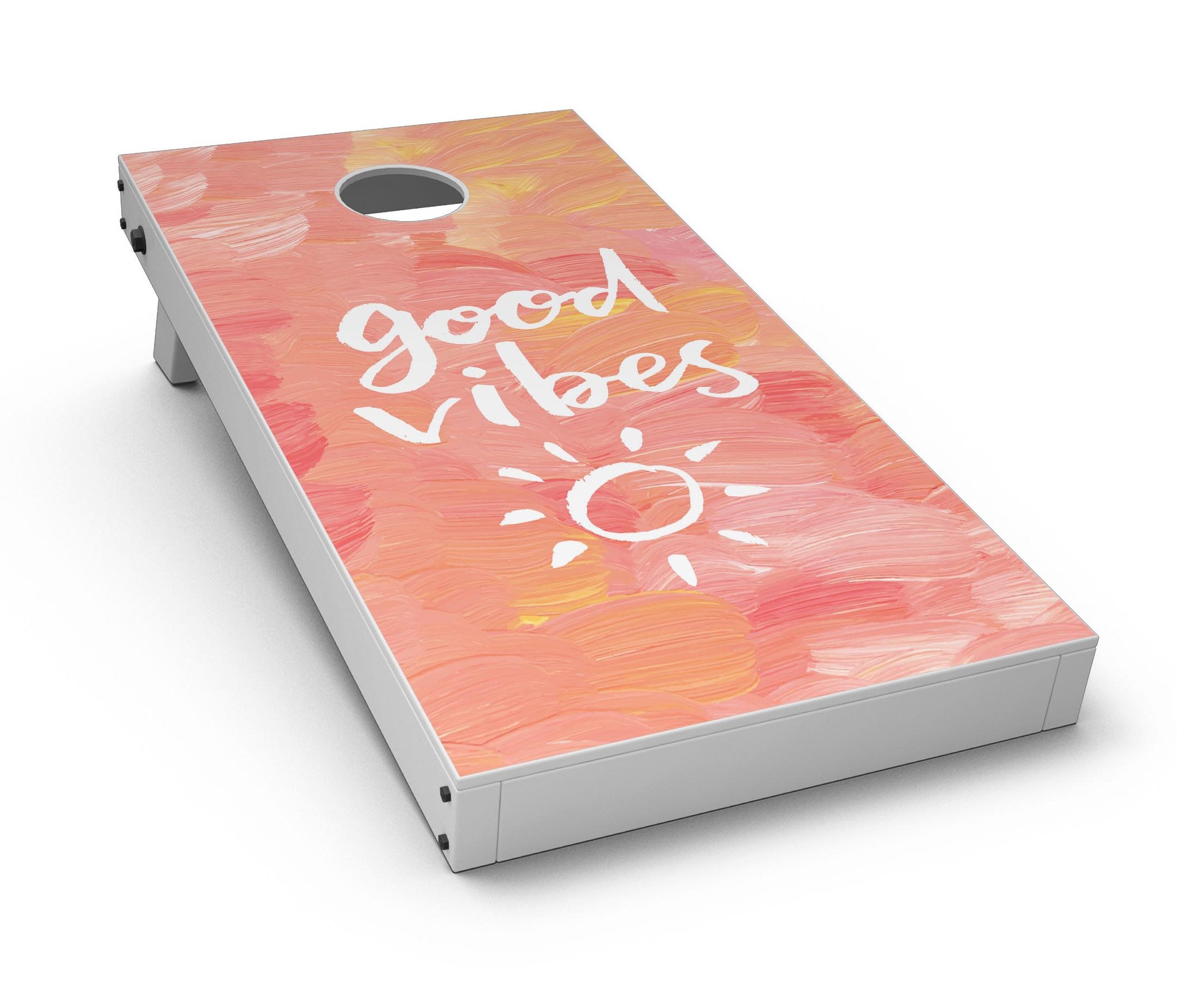 Good Vibes CornHole Board Skin Decal Kit featuring vibrant designs for Cornhole boards.