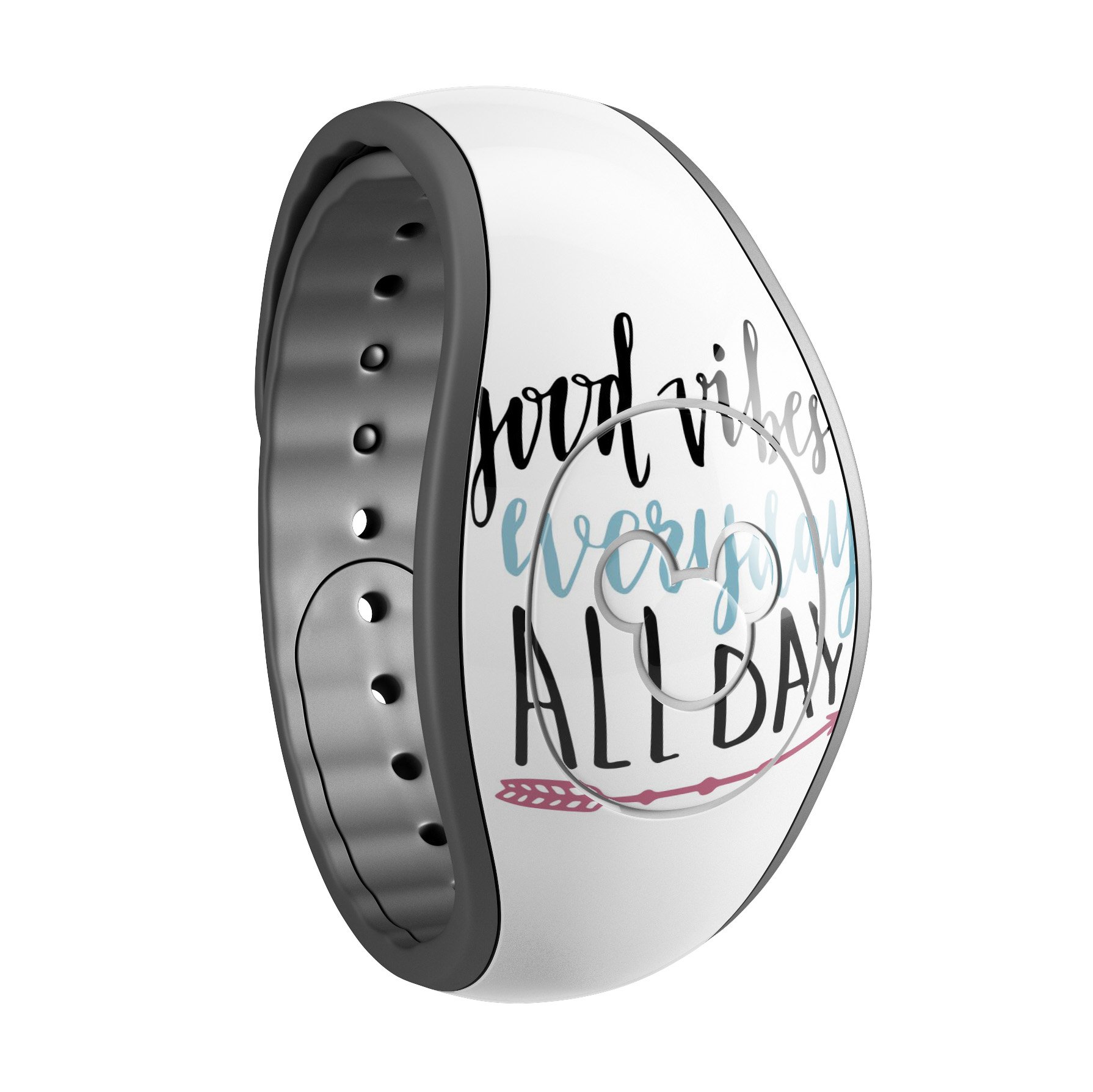 Good Vibes Everyday ALL DAY decal skin wrap kit for Disney Magic Band featuring vibrant designs and high-quality materials.