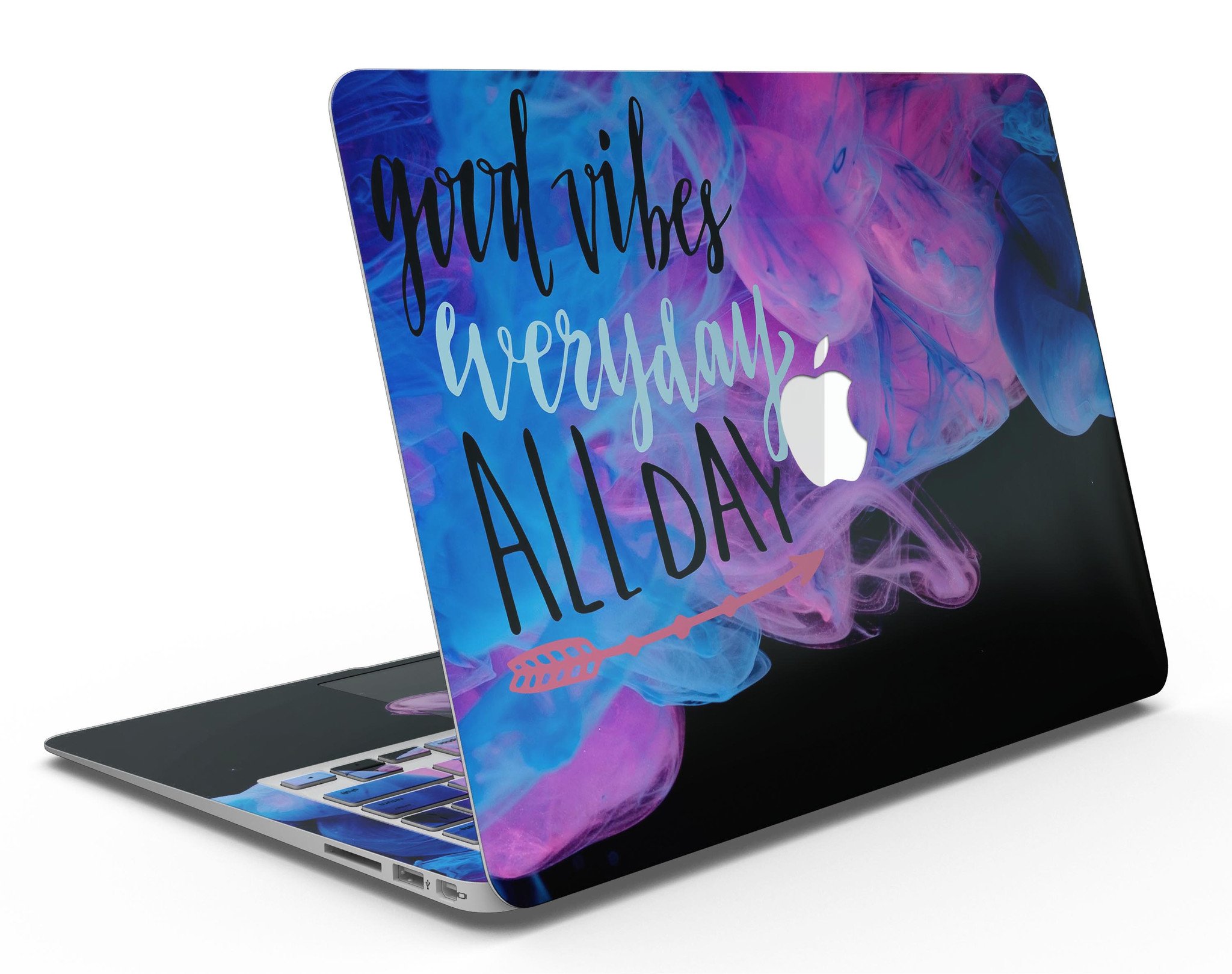 Good Vibes Everyday MacBook Air Skin Kit featuring vibrant designs and premium vinyl material for protection and style.