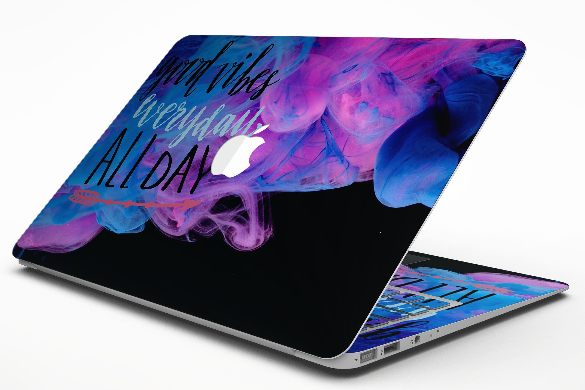 Good Vibes Everyday MacBook Air Skin Kit featuring vibrant designs and premium vinyl material for protection and style.