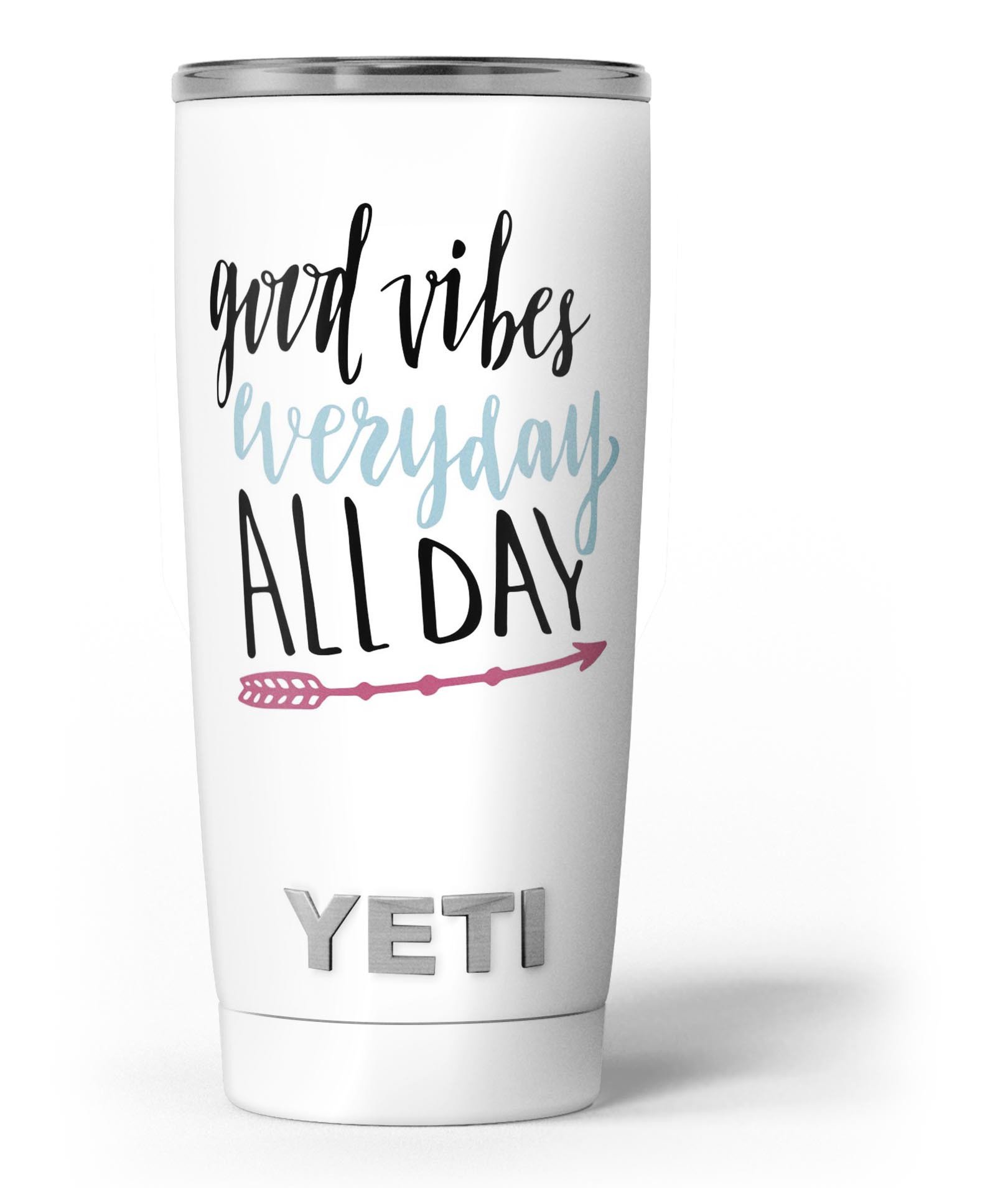 Good Vibes Everyday ALL DAY Skin Decal Vinyl Wrap Kit for Yeti Coolers, showcasing vibrant designs and premium vinyl material.