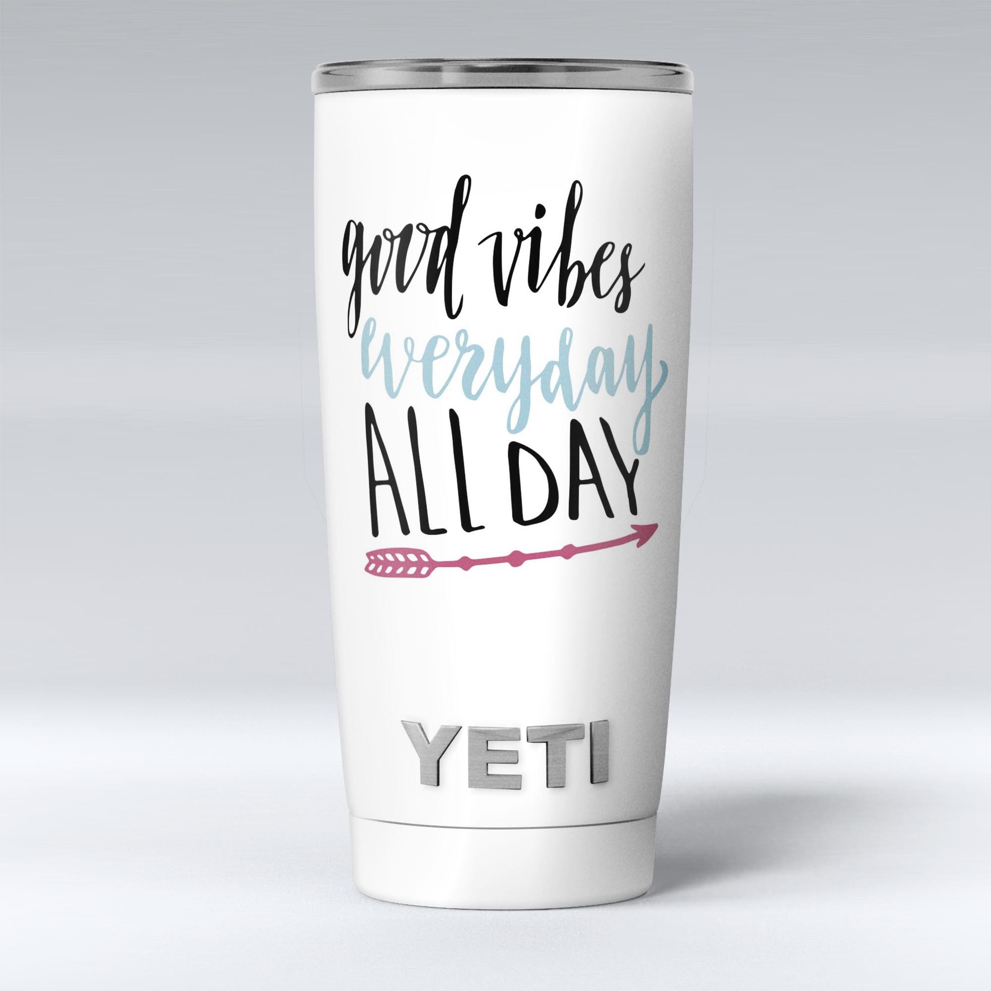 Good Vibes Everyday ALL DAY Skin Decal Vinyl Wrap Kit for Yeti Coolers, showcasing vibrant designs and premium vinyl material.