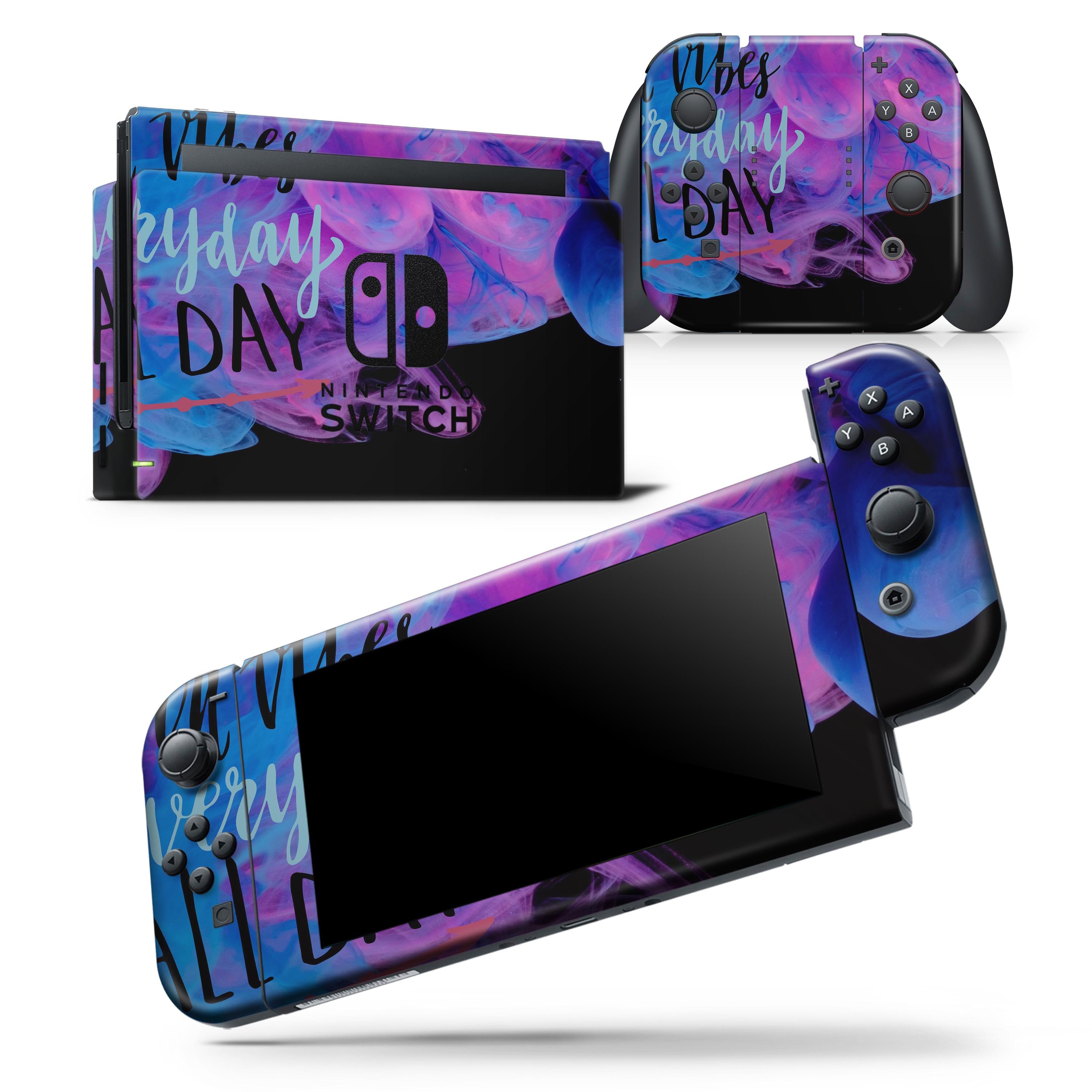 Good Vibes Everyday ALL DAY skin wrap decal for Nintendo Switch Lite, showcasing vibrant design and premium vinyl material.