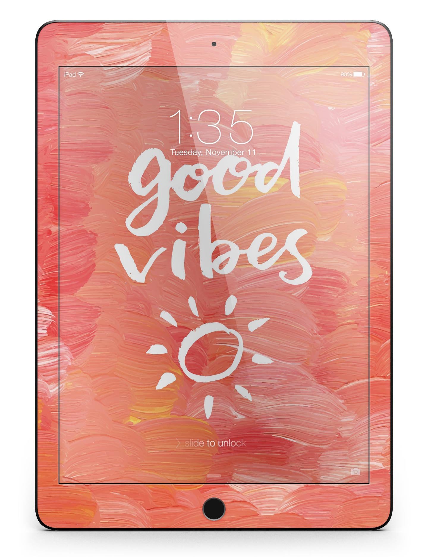 Good Vibes Full Body Skin for iPad Pro in glossy finish, showcasing vibrant design and full coverage.