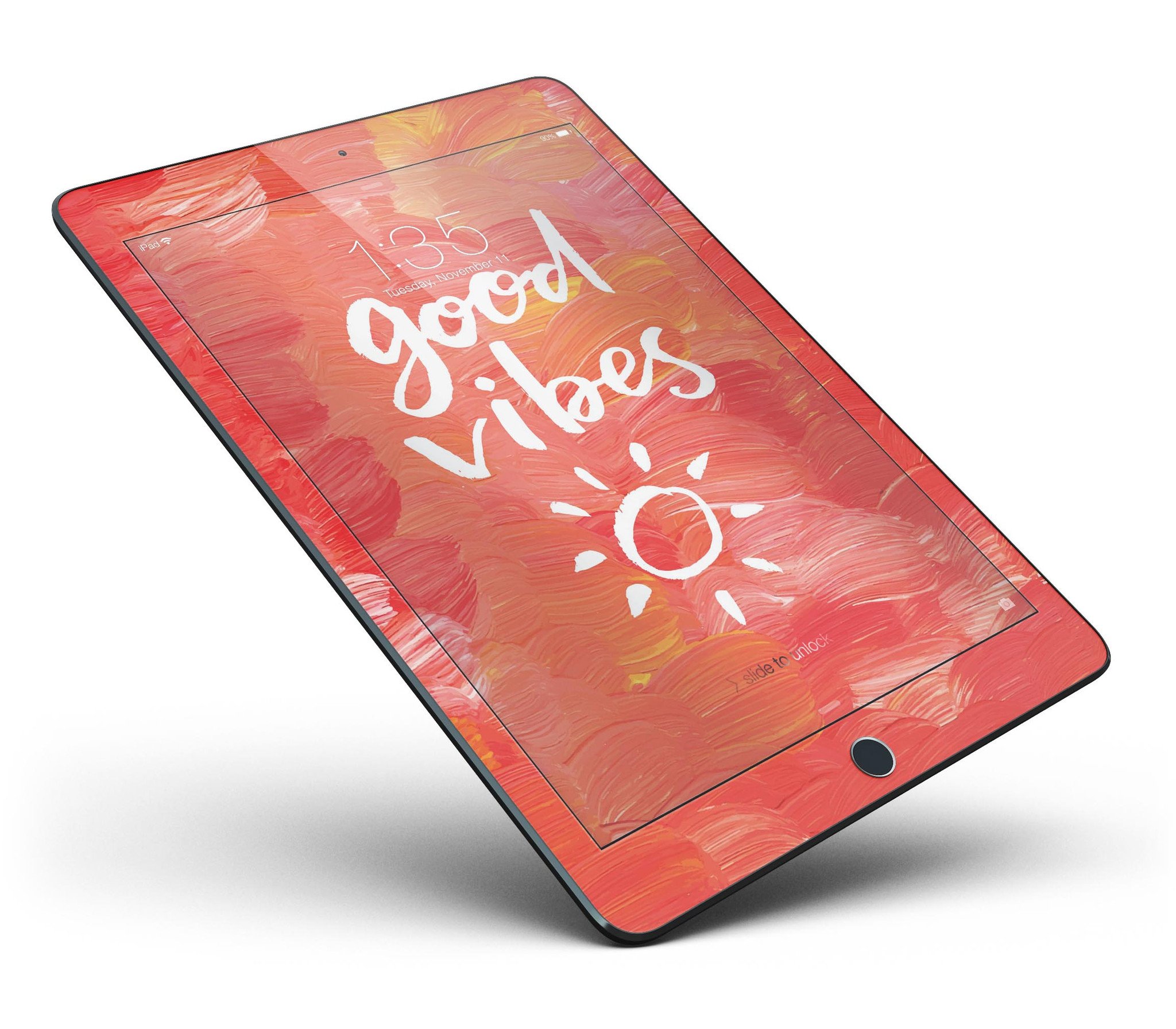 Good Vibes Full Body Skin for iPad Pro in glossy finish, showcasing vibrant design and full coverage.