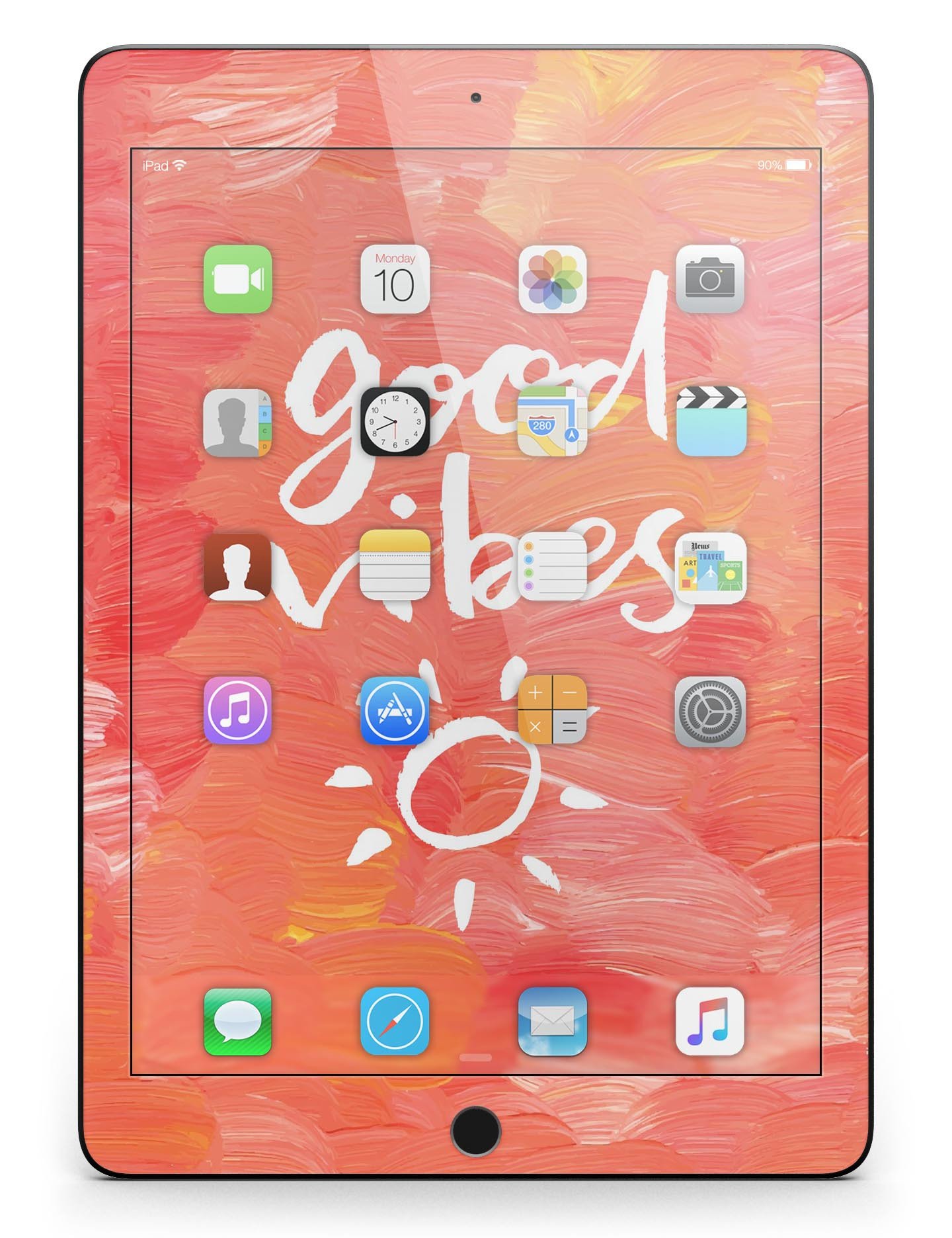 Good Vibes Full Body Skin for iPad Pro in glossy finish, showcasing vibrant design and full coverage.