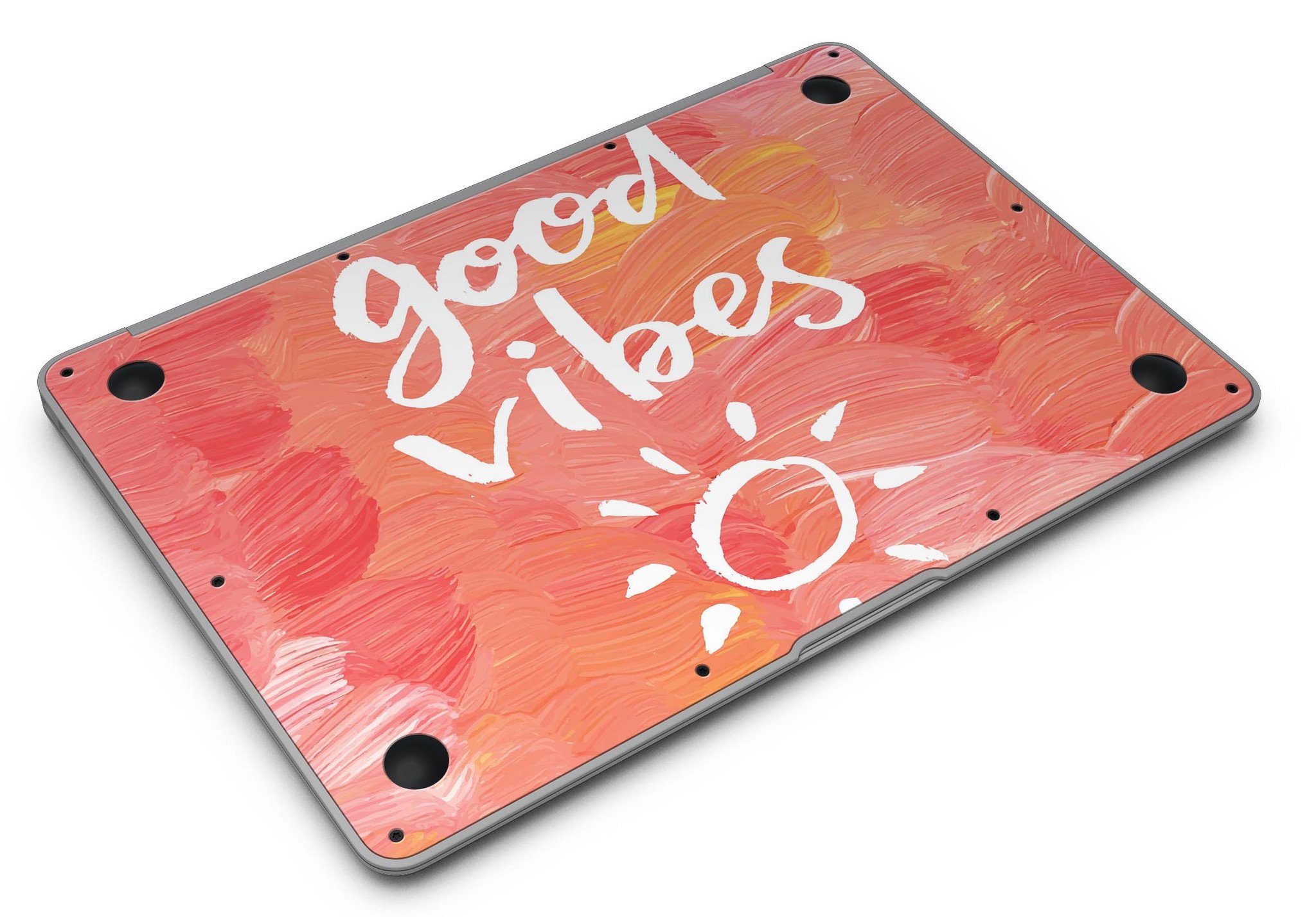 Good Vibes MacBook Air Skin Kit showcasing vibrant designs and textures, perfect for personalizing your device.