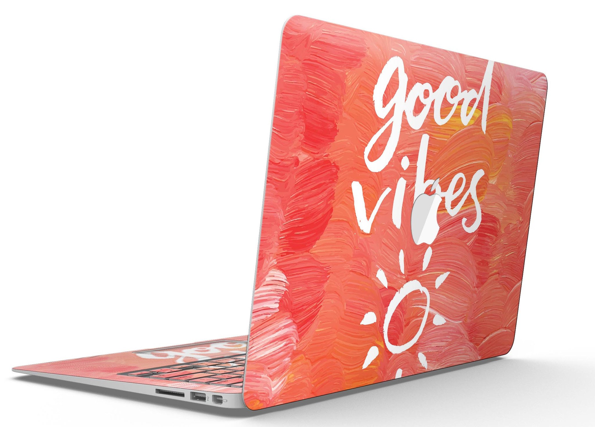 Good Vibes MacBook Air Skin Kit showcasing vibrant designs and textures, perfect for personalizing your device.