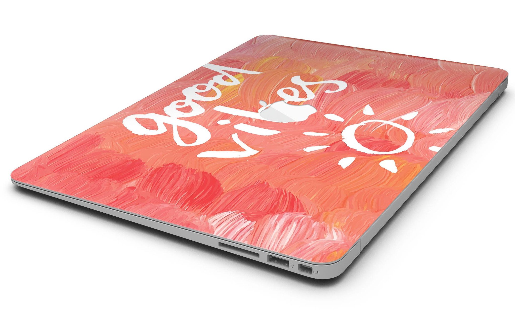 Good Vibes MacBook Air Skin Kit showcasing vibrant designs and textures, perfect for personalizing your device.