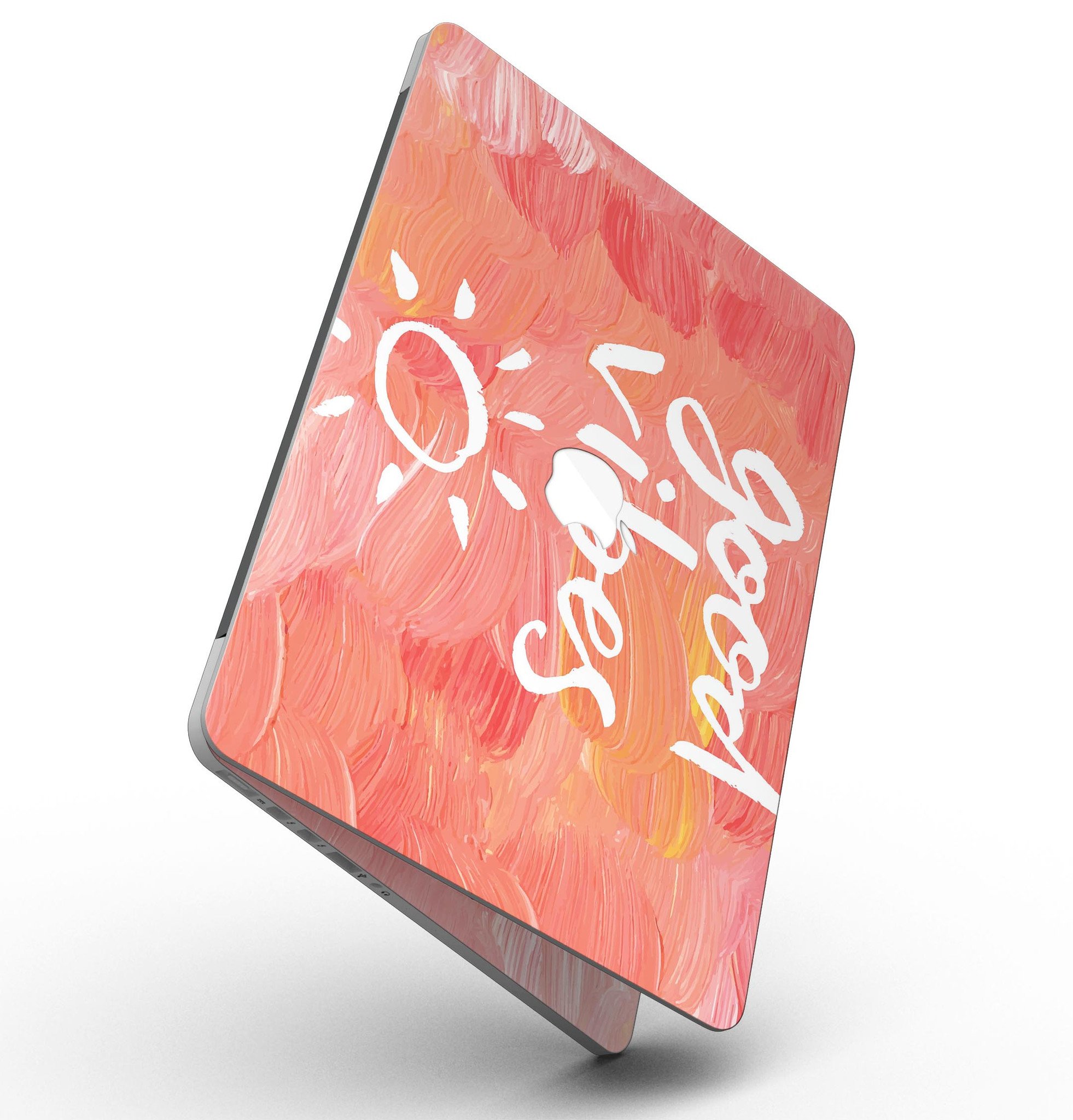 Good Vibes MacBook Pro skin kit showcasing a stylish design with a full-coverage fit, available in gloss and matte finishes.