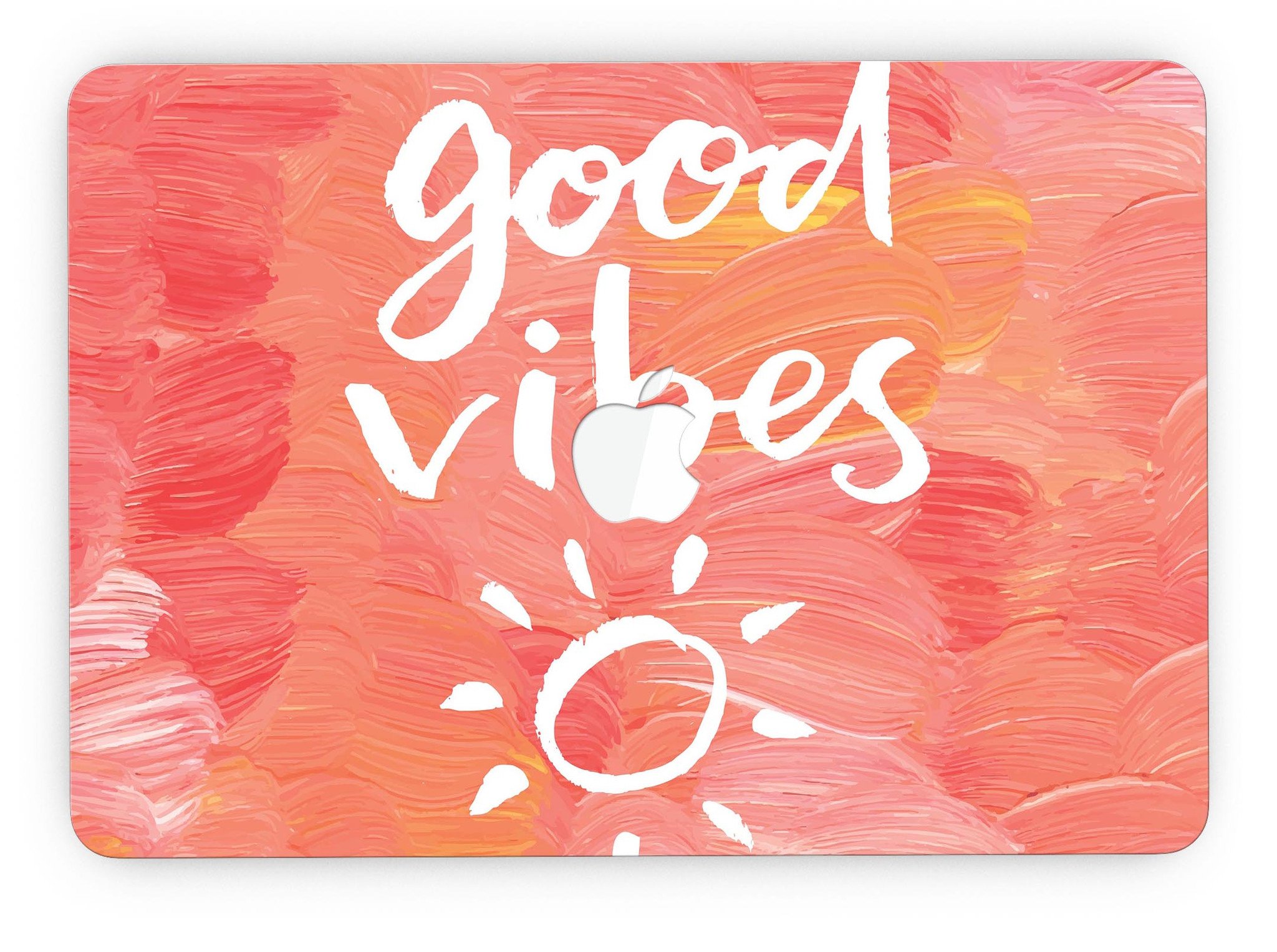 Good Vibes MacBook Pro skin kit showcasing a stylish design with a full-coverage fit, available in gloss and matte finishes.