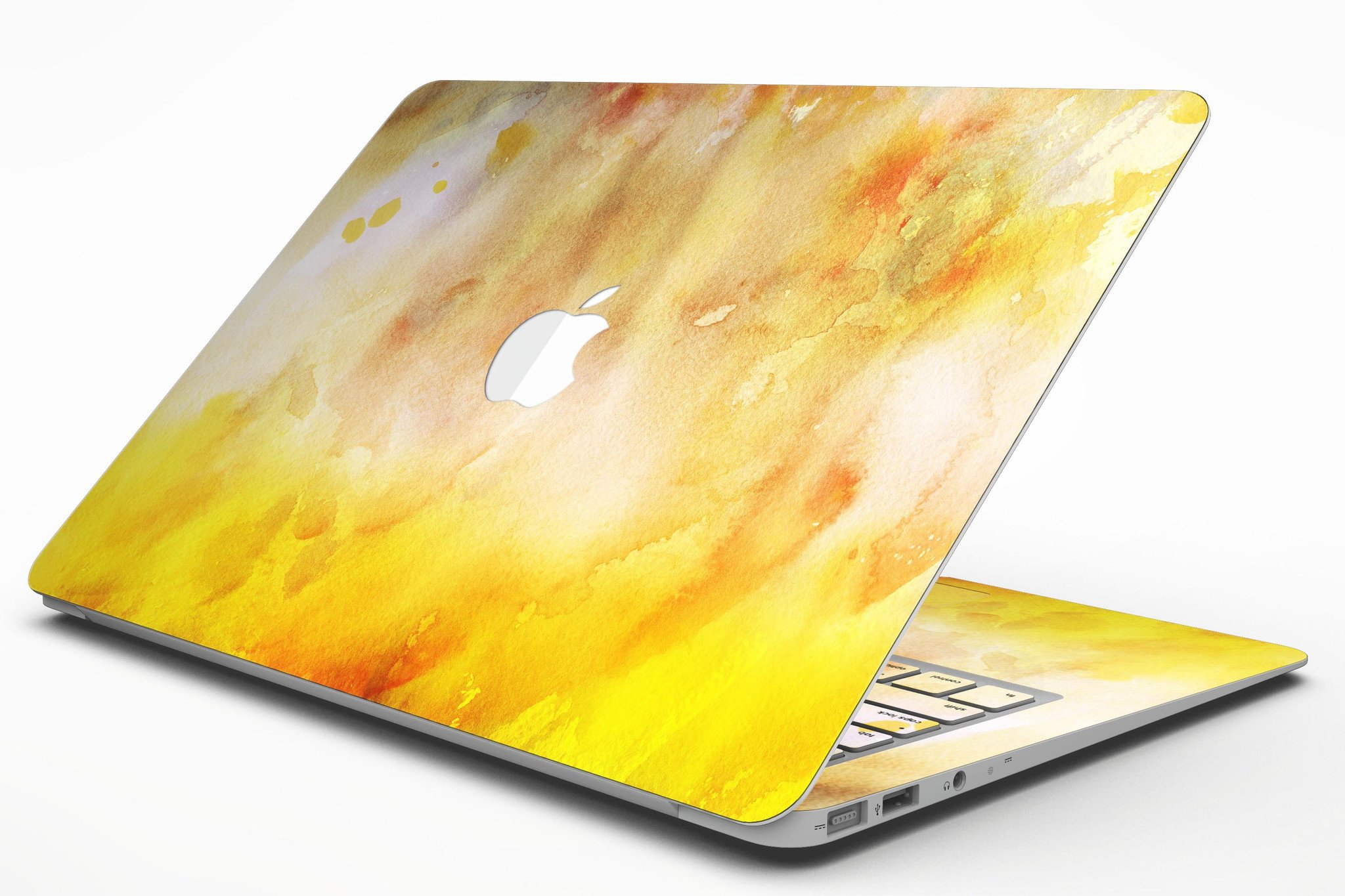 Gold 76 Absorbed Watercolor Texture skin for MacBook Air, showcasing vibrant colors and a sleek design.