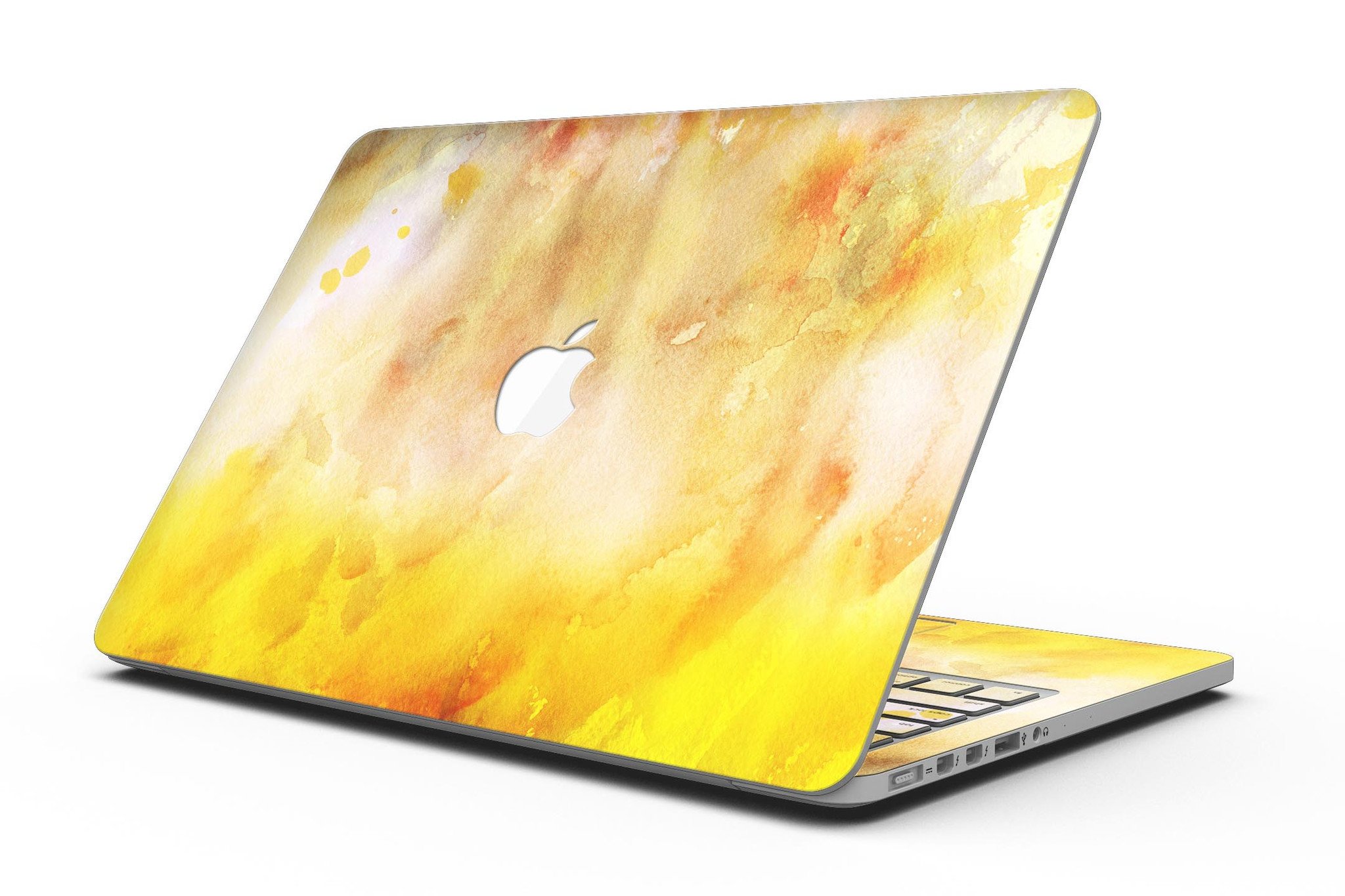 Gold 76 Absorbed Watercolor Texture skin for MacBook Pro with Retina Display, showcasing vibrant colors and a stylish design.