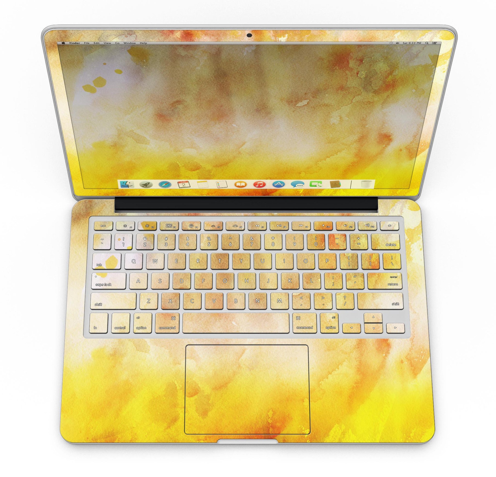 Gold 76 Absorbed Watercolor Texture skin for MacBook Pro with Retina Display, showcasing vibrant colors and a stylish design.