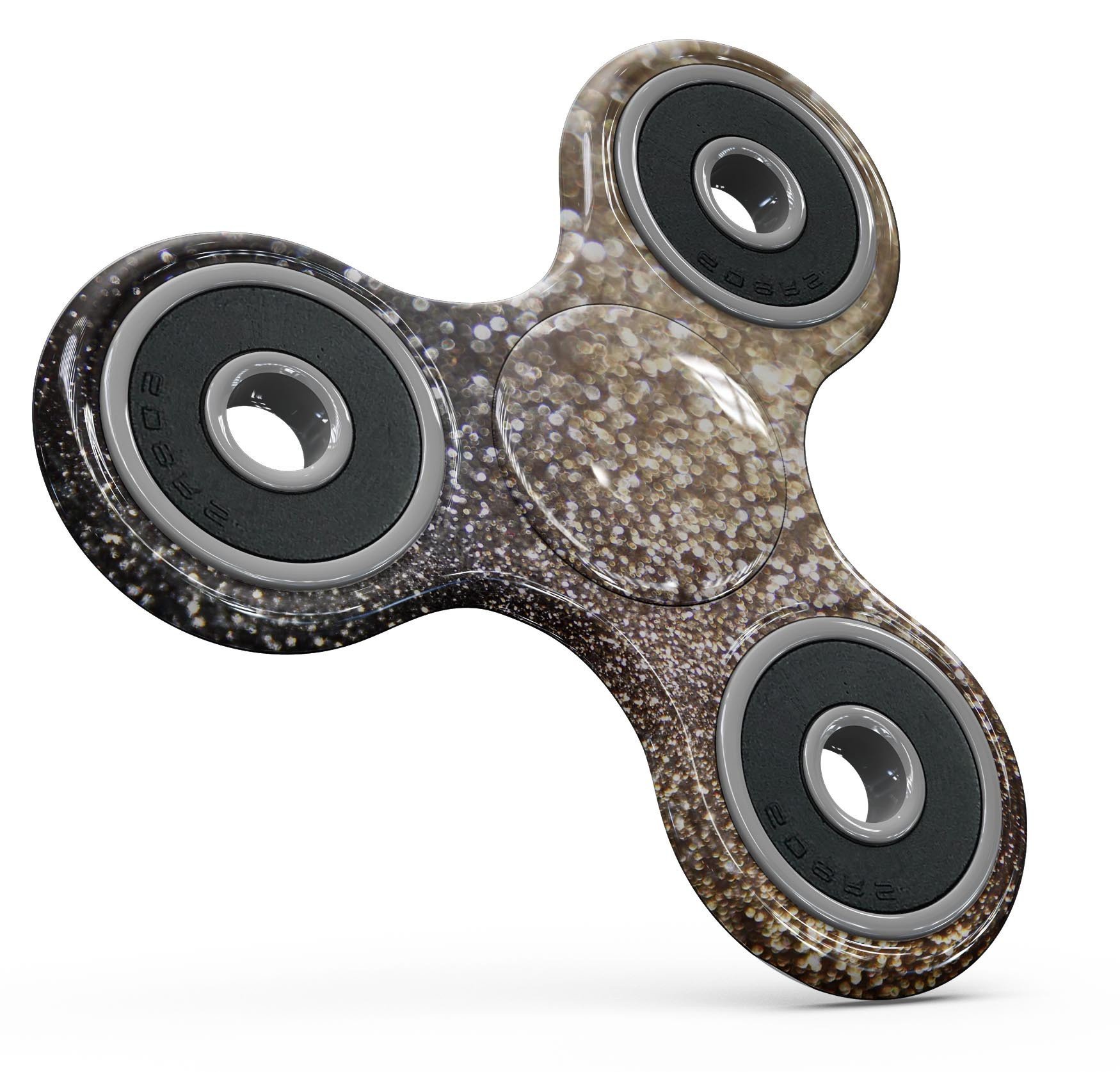 Gold and Black Unfocused Glimmering RainFall fidget spinner skin showcasing its vibrant design and premium vinyl material.